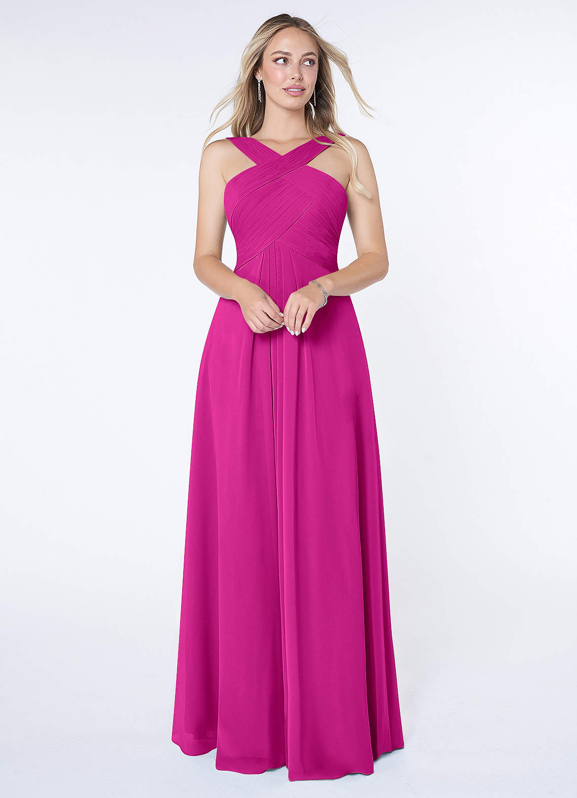 Kaleigh A-Line Halter Chiffon Bridesmaid Dress in Fuchsia