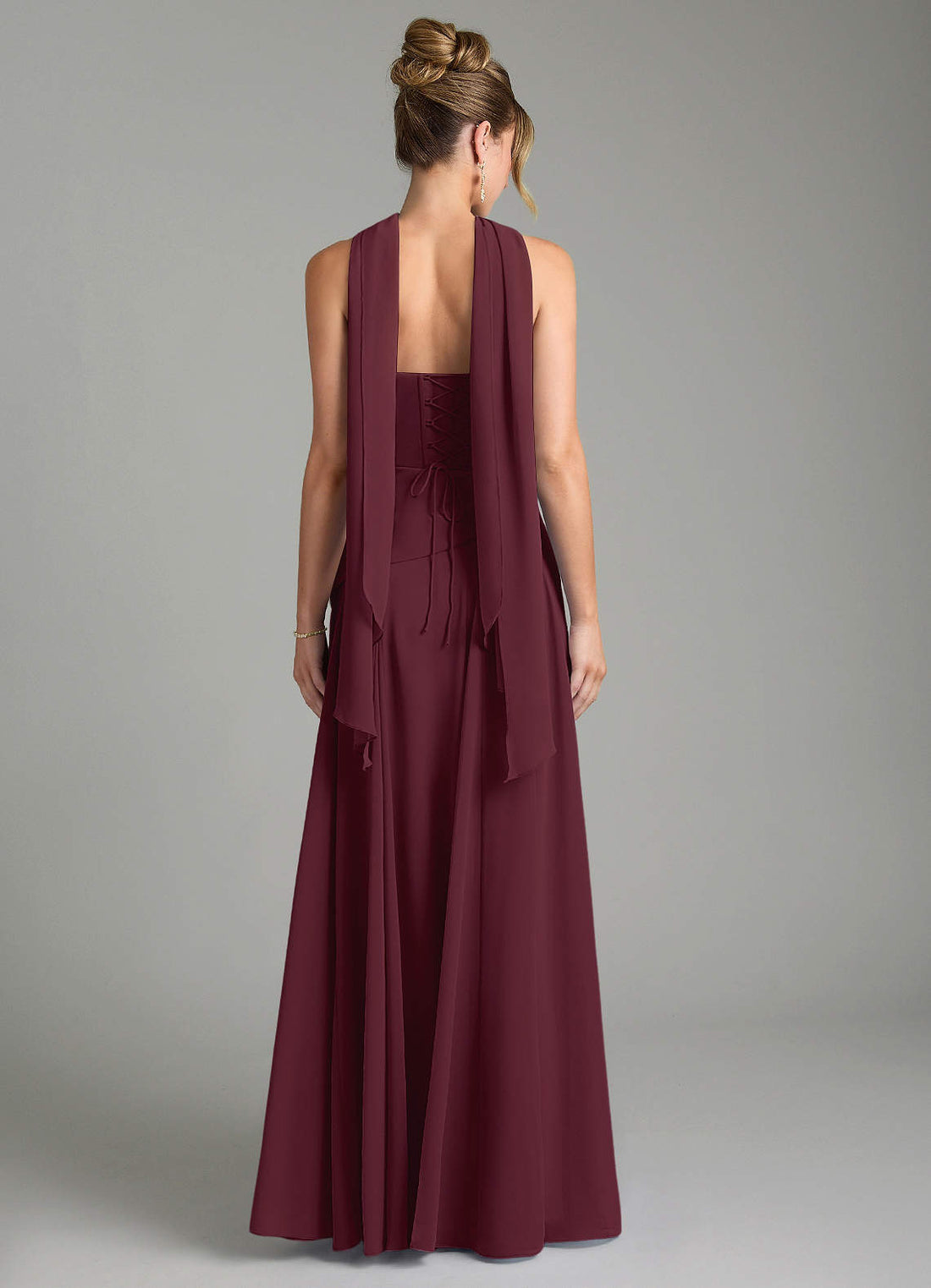 Gabriela A-Line Cowl-Neck Chiffon Bridesmaid Dress in Cabernet