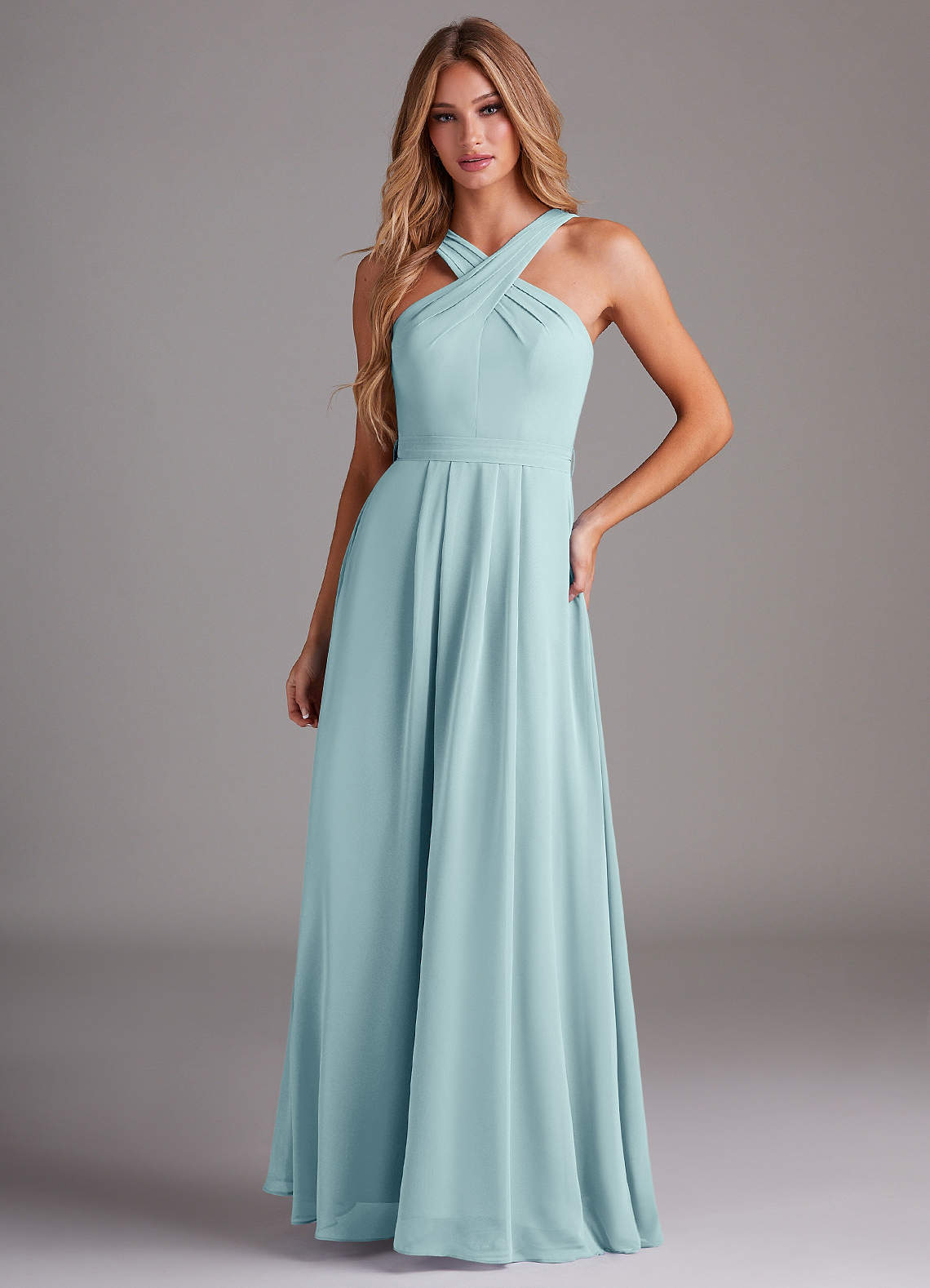 Dixie A-Line Halter Chiffon Bridesmaid Dress in Sea Glass