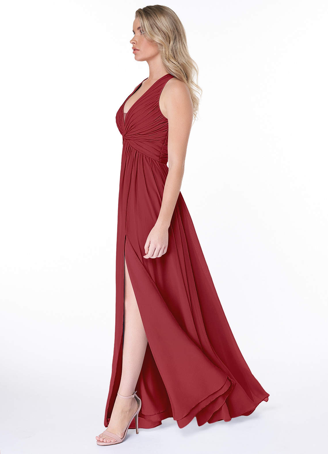 Jaclyn A-Line Halter Chiffon Bridesmaid Dress in Pomegranate