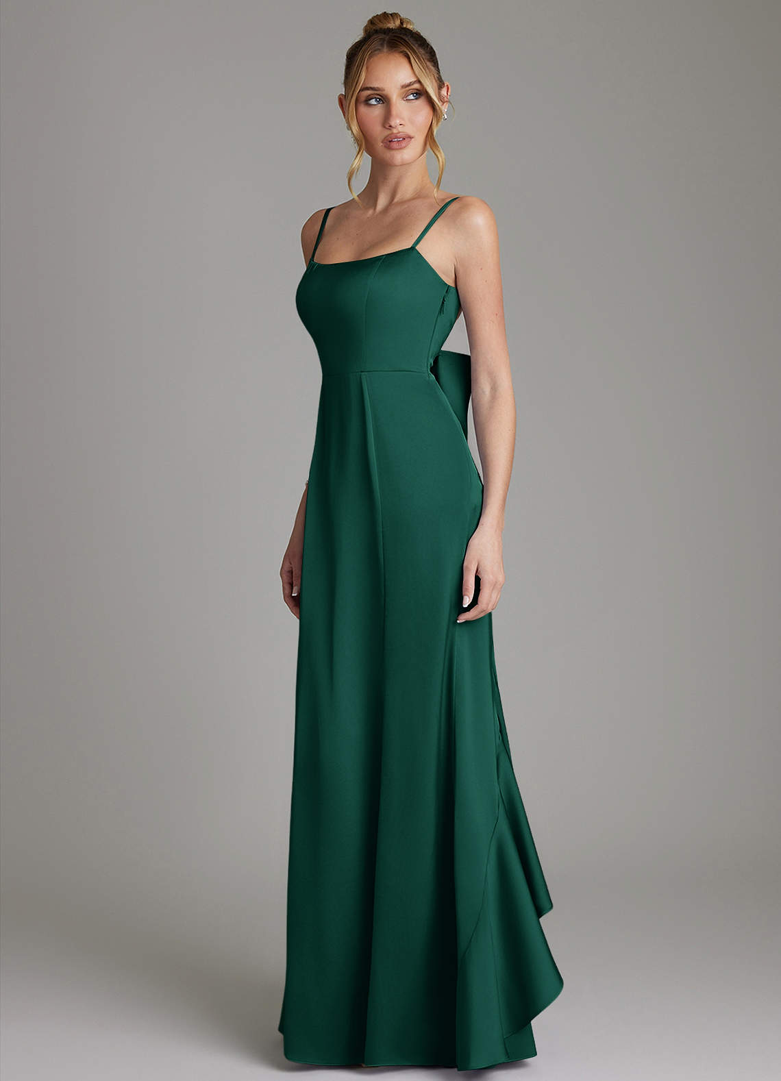 Zherra Mermaid Scoop-Neck Stretch Satin Bridesmaid Dress in Emerald