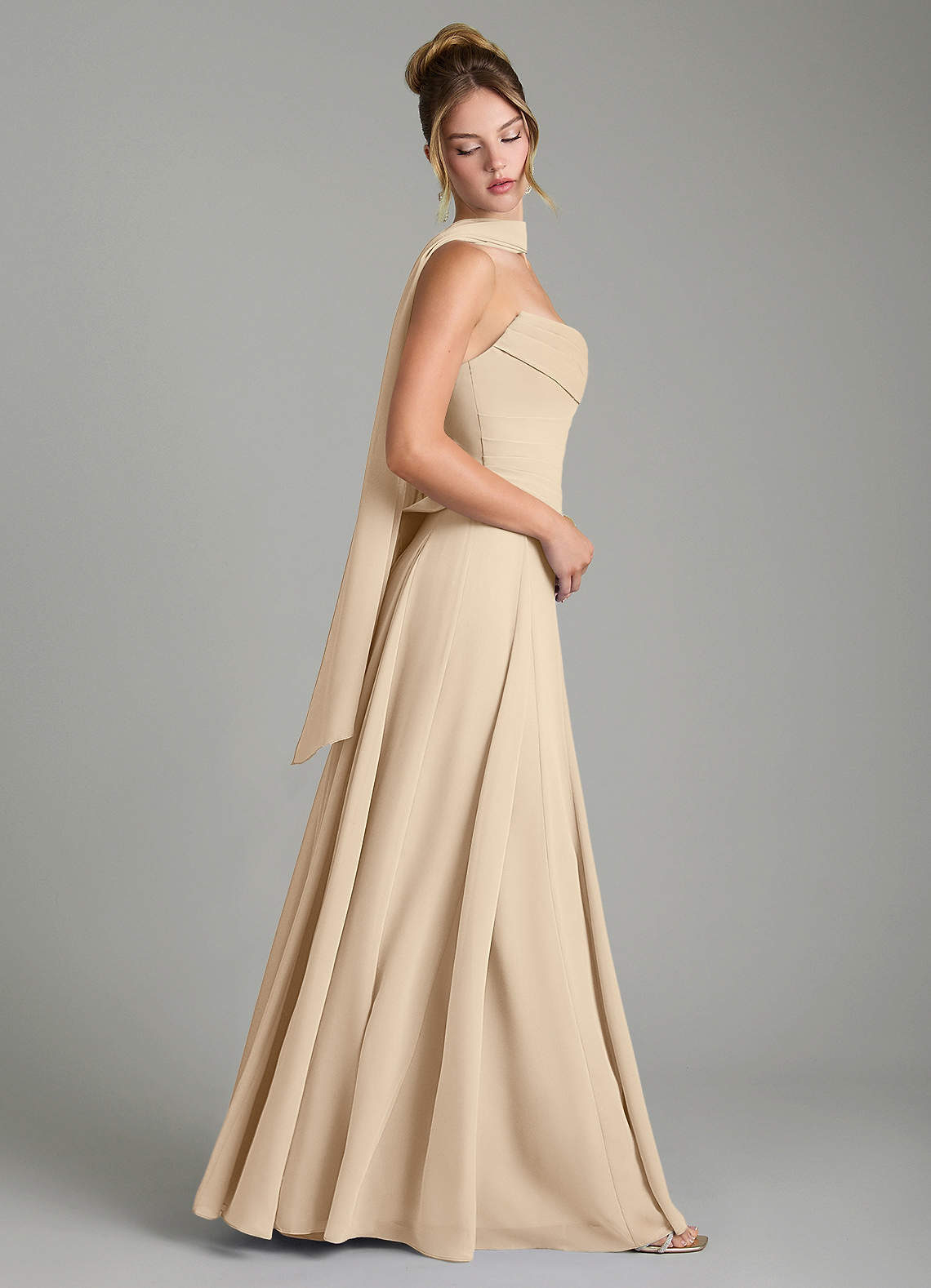 Gabriela A-Line Cowl-Neck Chiffon Bridesmaid Dress in Champagne