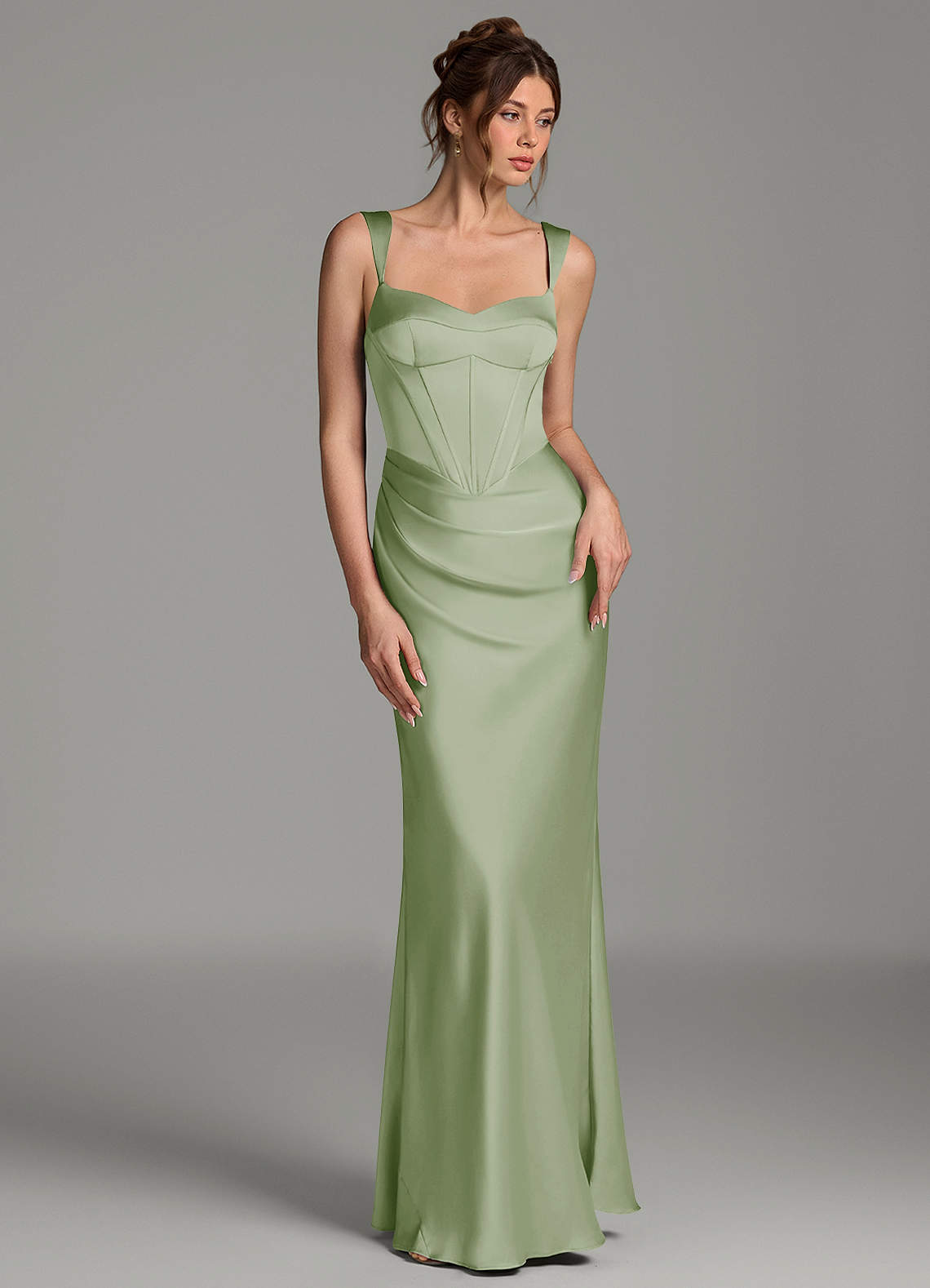 Mela Sheath Sweetheart Stretch Satin Bridesmaid Dress in Dusty Sage