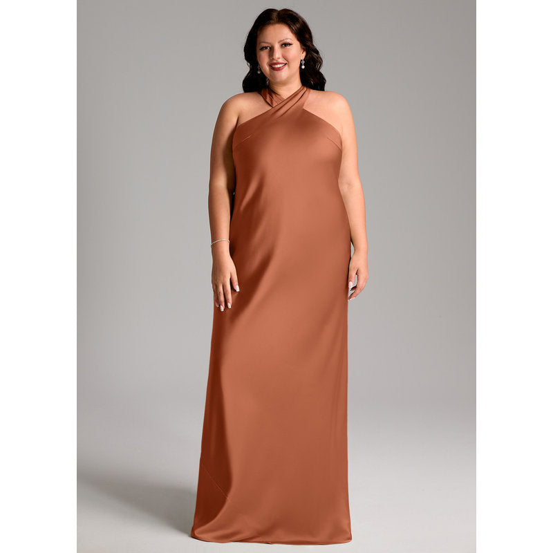 Doretta Mermaid Halter Stretch Satin Bridesmaid Dress in Cedar Rose - view 7