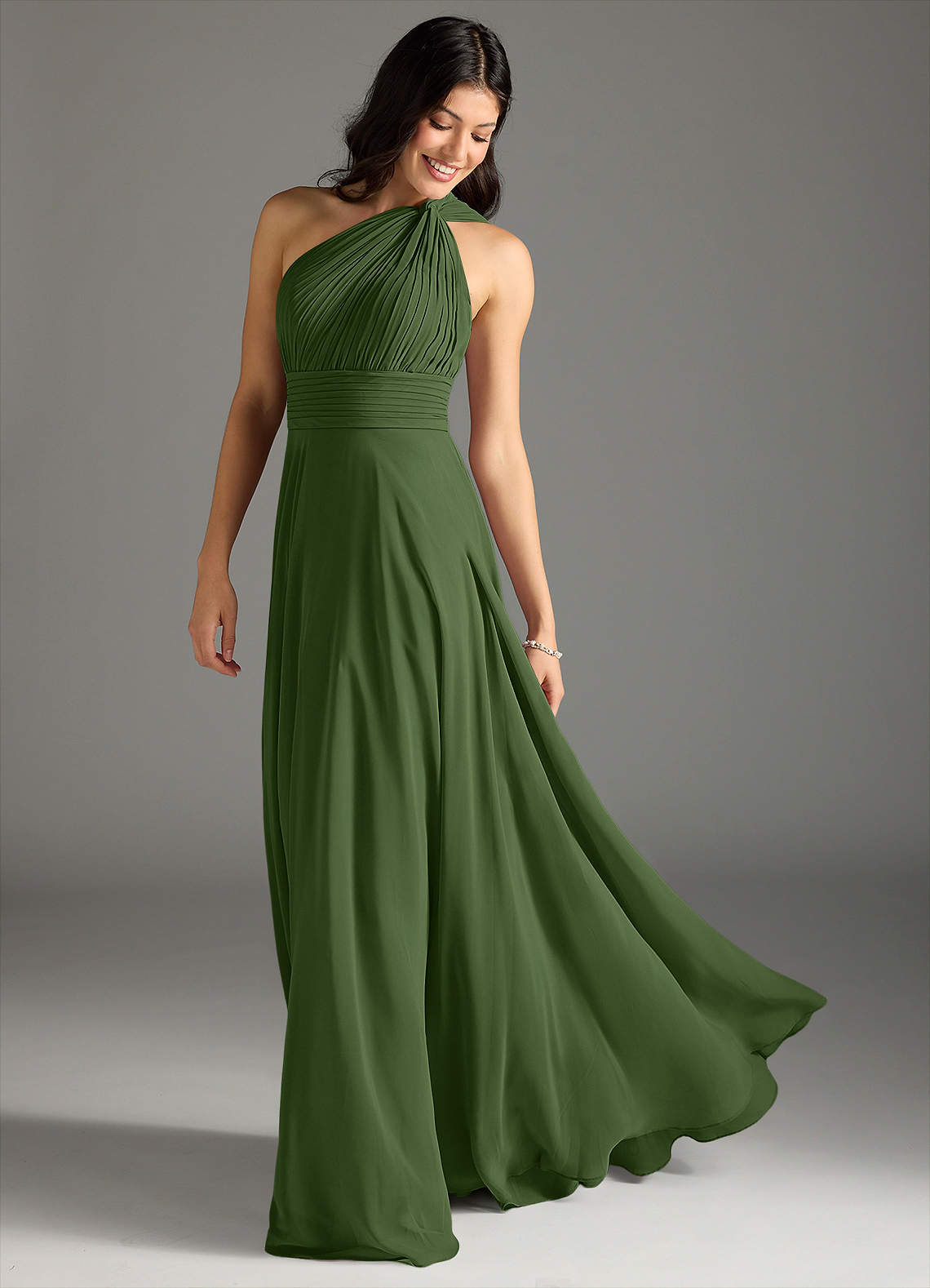Charlize A-Line One-Shoulder Chiffon Bridesmaid Dress in Olive