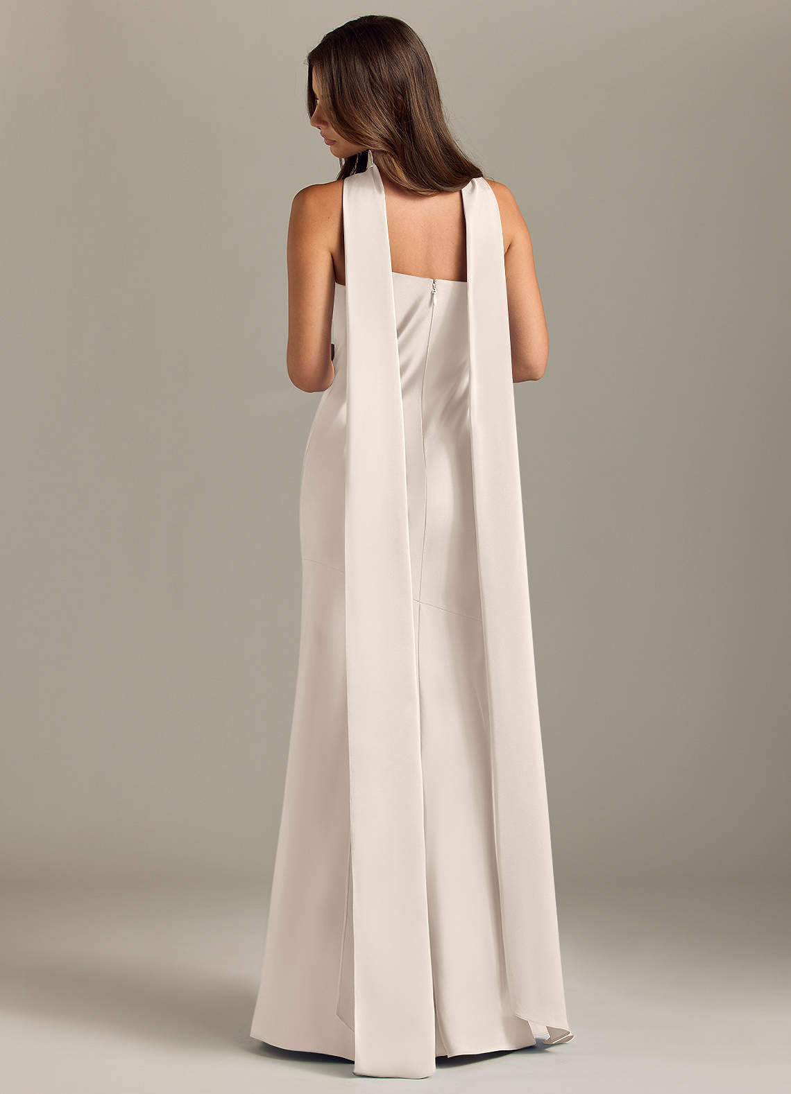 Kinsley Mermaid Halter Stretch Satin Bridesmaid Dress in White Alabaster
