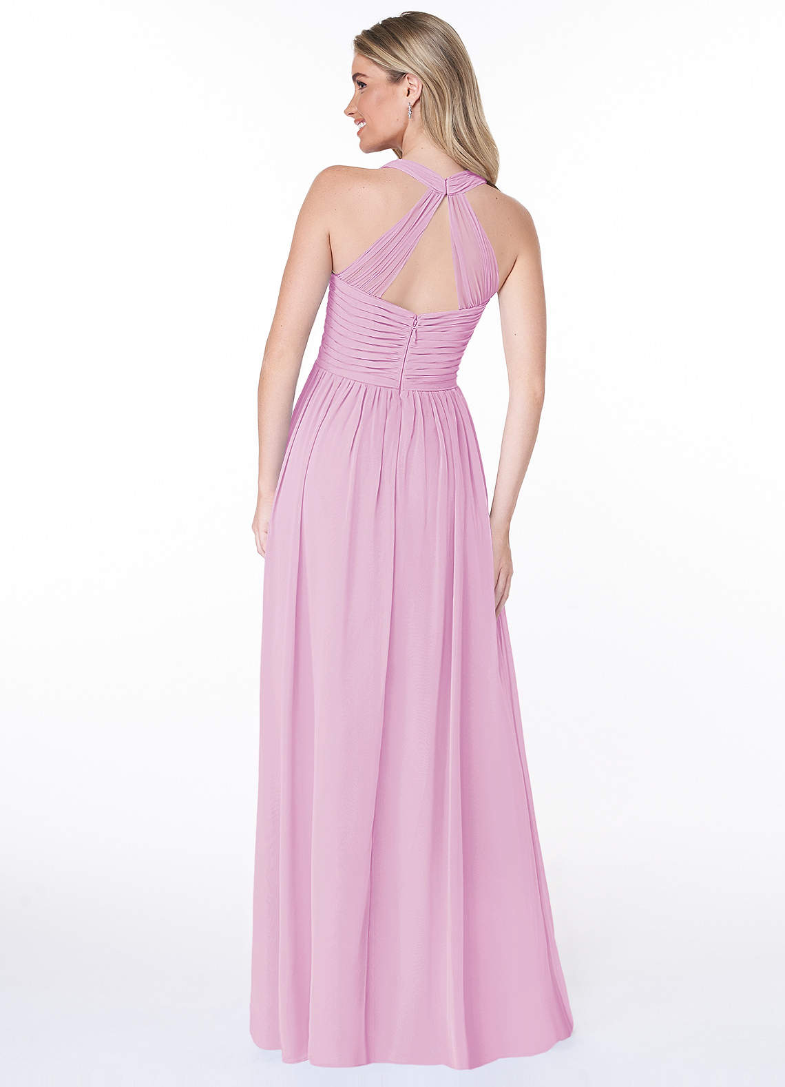 Jaclyn A-Line Halter Chiffon Bridesmaid Dress in candy pink