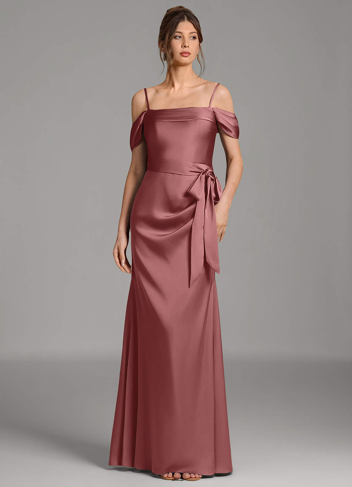 Wyatt Mermaid Off-the-Shoulder Stretch Satin Bridesmaid Dress in Amethyst