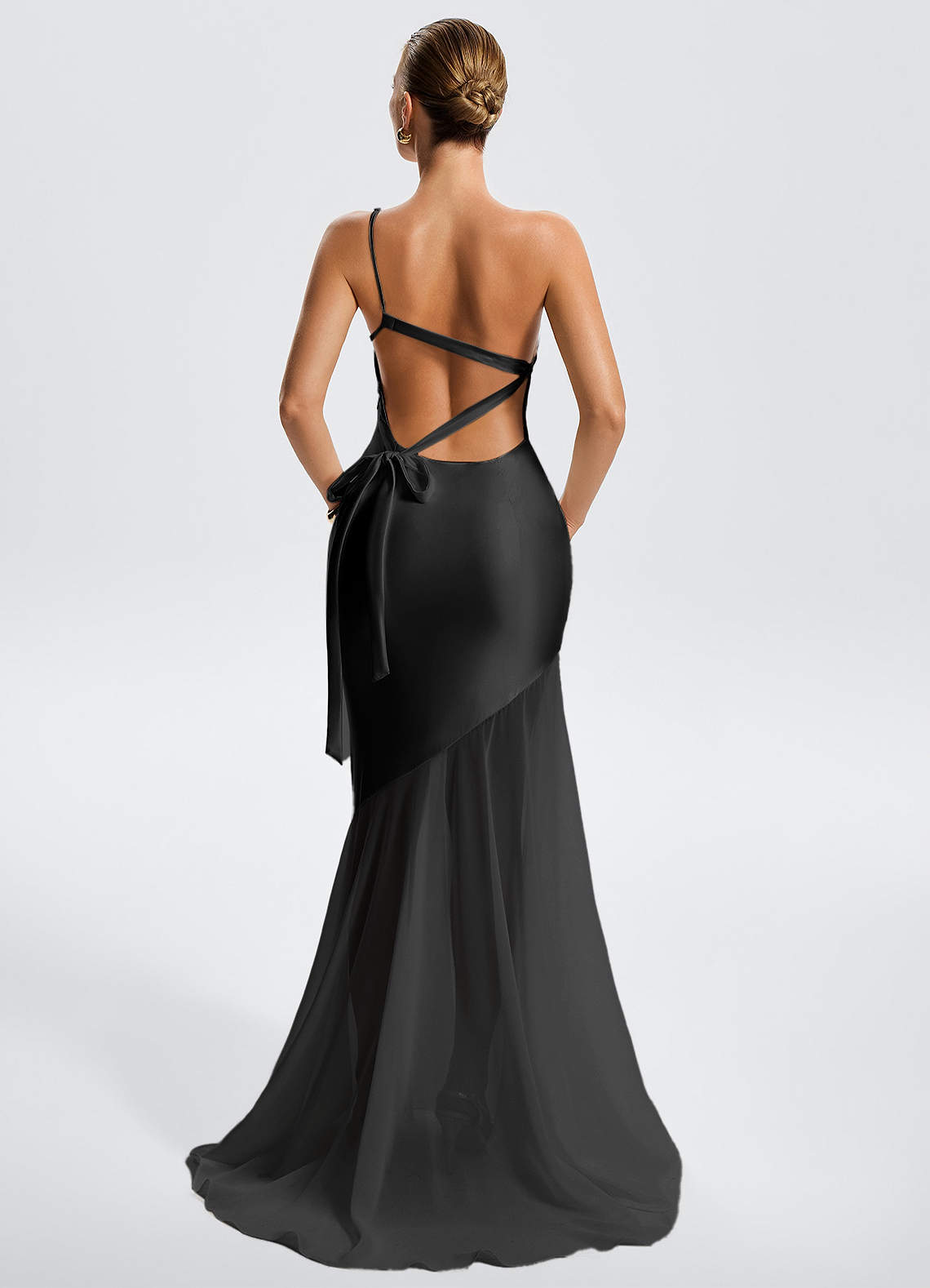 Idalia White Mermaid One-Shoulder Chiffon-Overlay Evening Dress in White Alabaster
