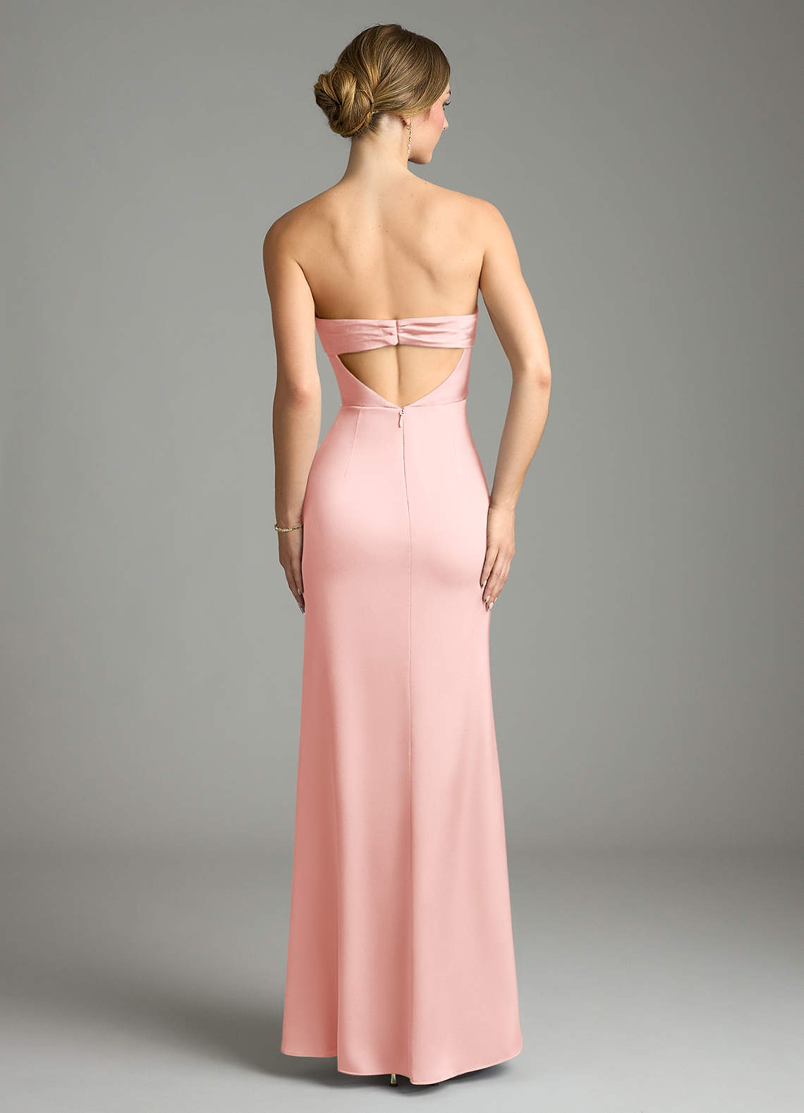 Leonis Mermaid Cowl-Neck Stretch Satin Bridesmaid Dress in Powder Pink