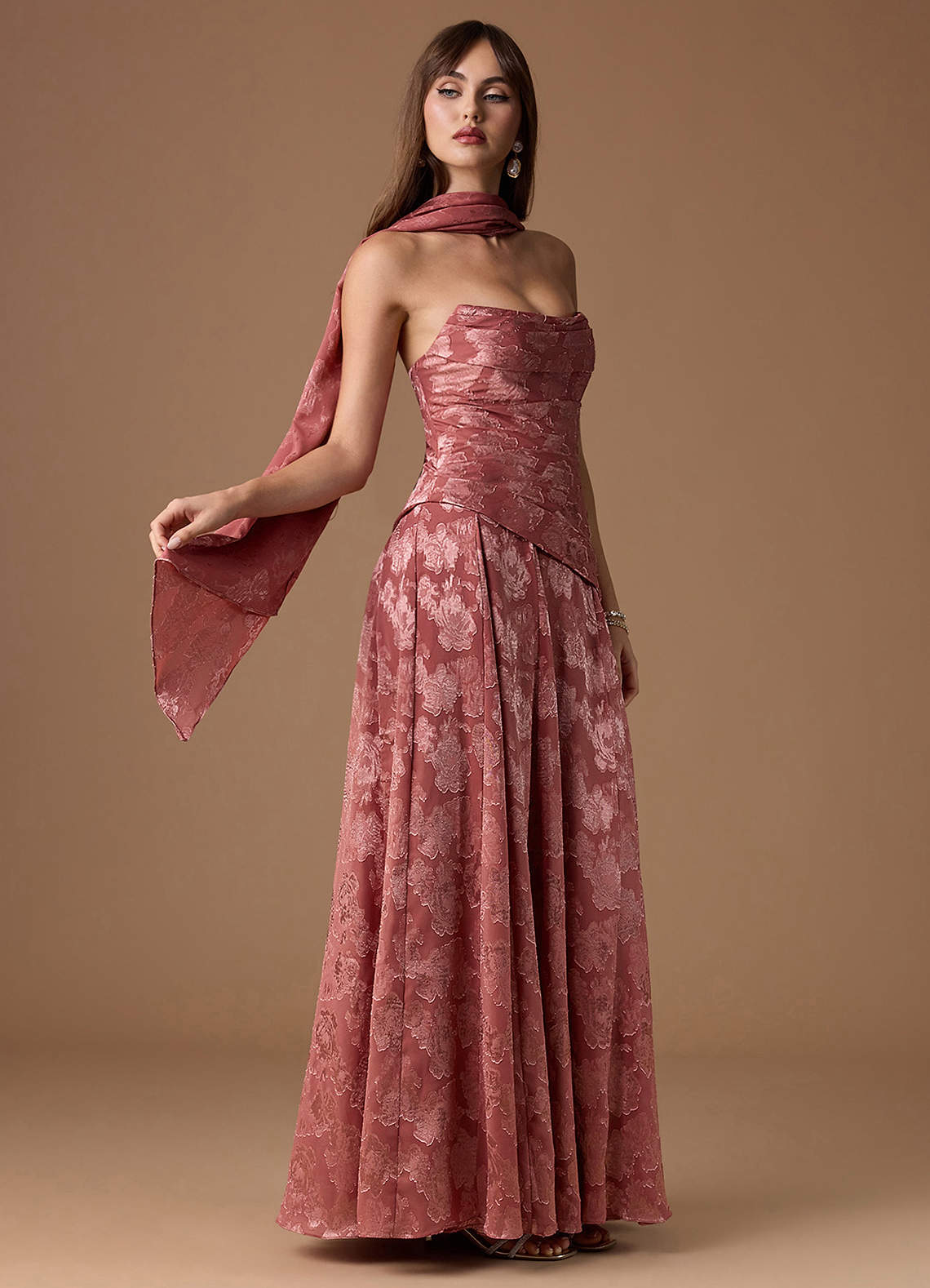 Gabriela A-Line Corset Fil Coupé Wedding Guest Dress in Vintage Rose