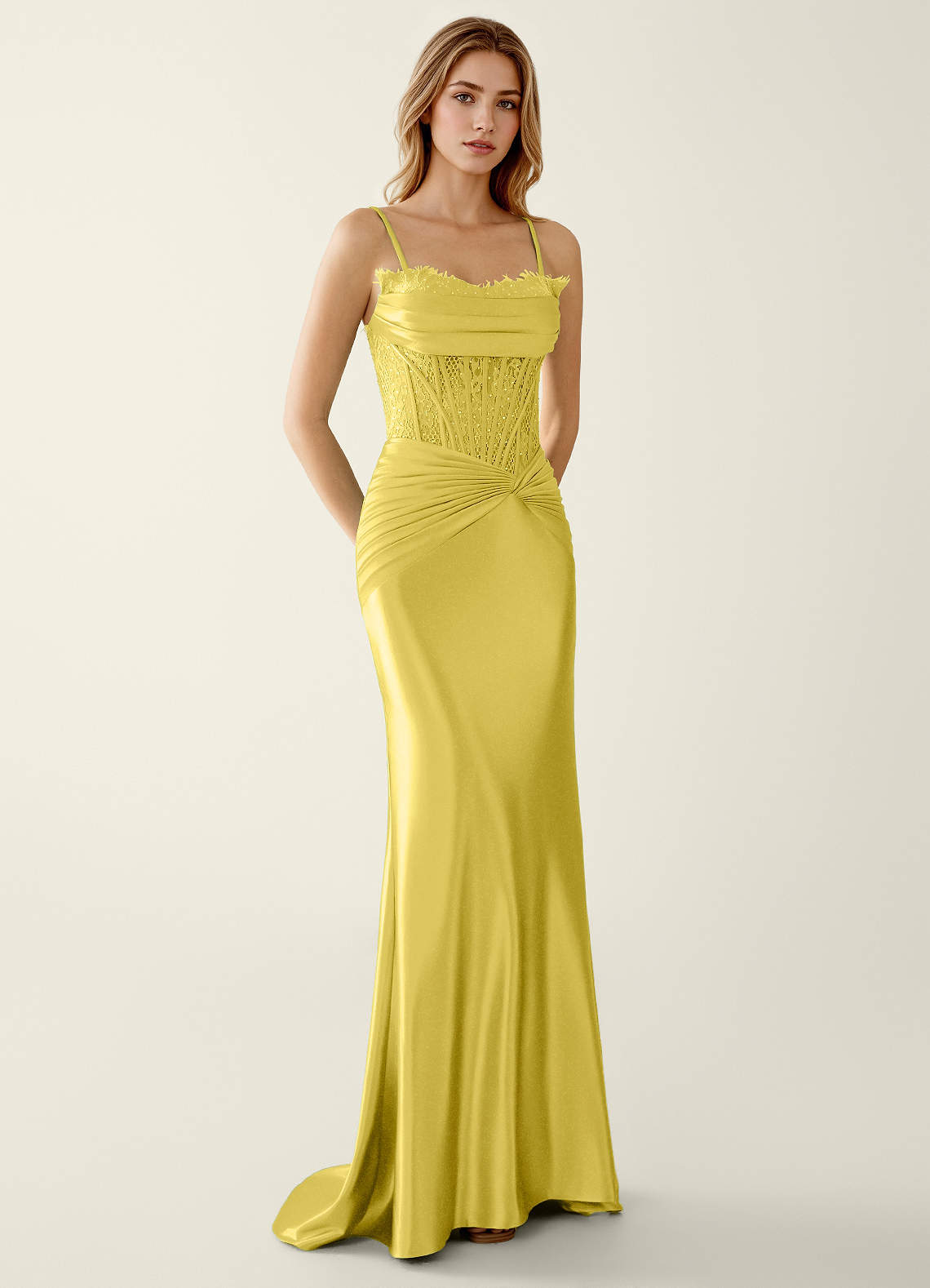 Sasha Mermaid Strapless Stretch Satin Evening Dress in Lemon Sorbet