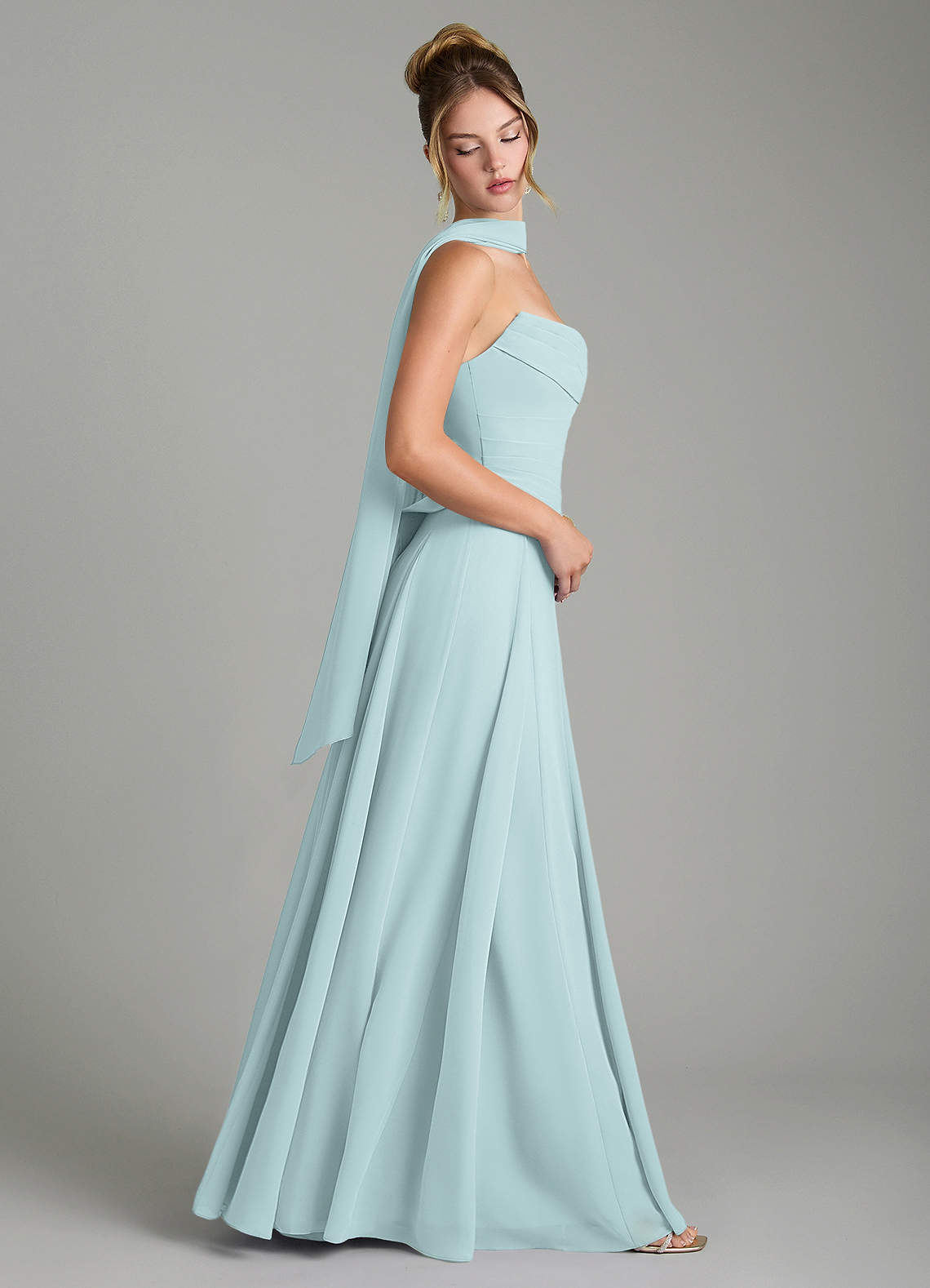 Gabriela A-Line Cowl-Neck Chiffon Bridesmaid Dress in Mist