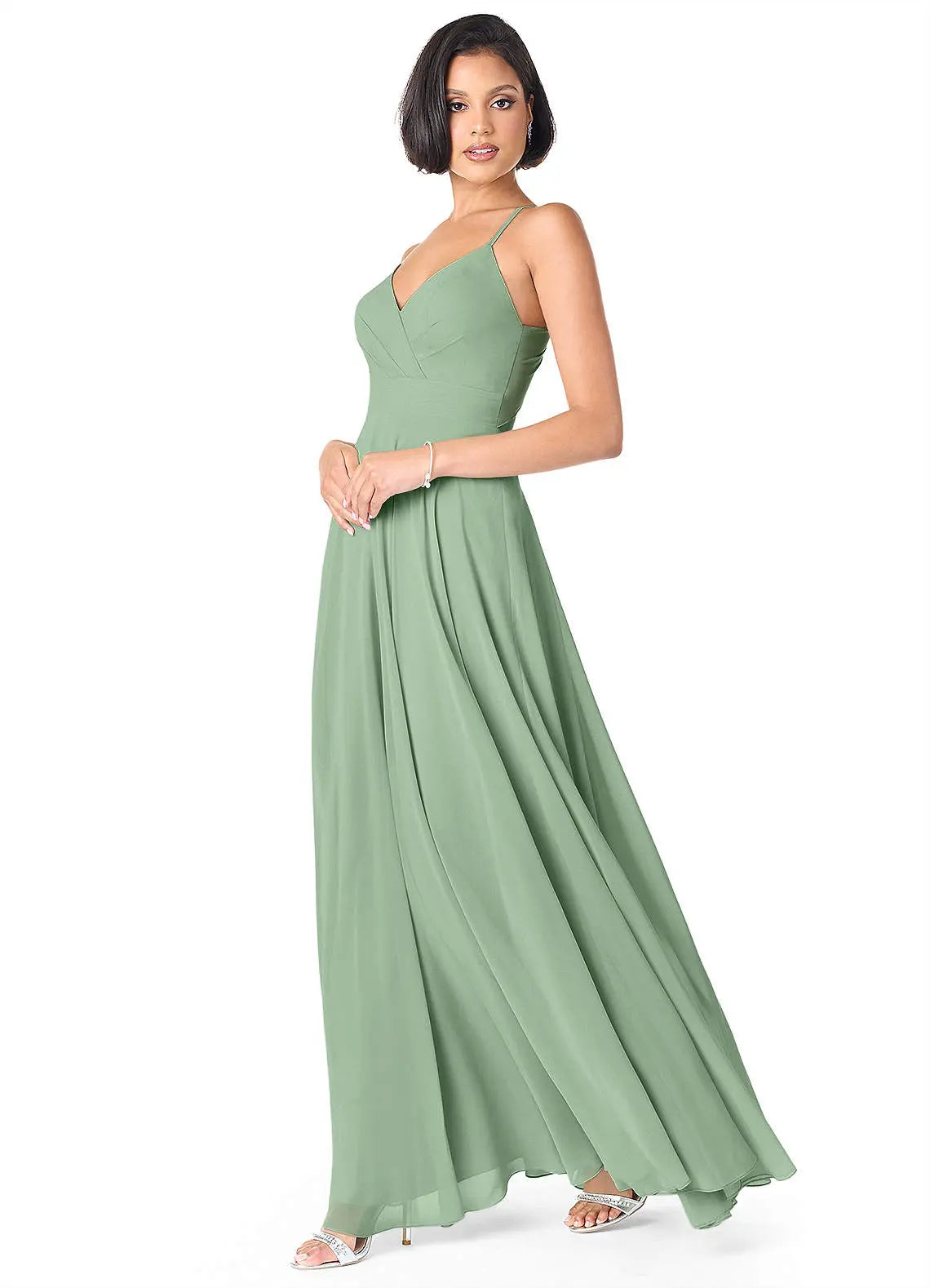 Avelina A-Line V-Neck Chiffon Bridesmaid Dress in Matcha