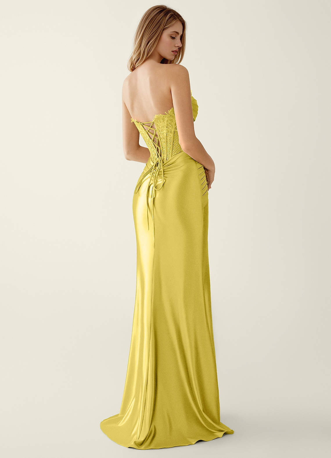 Sasha Mermaid Strapless Stretch Satin Evening Dress in Lemon Sorbet