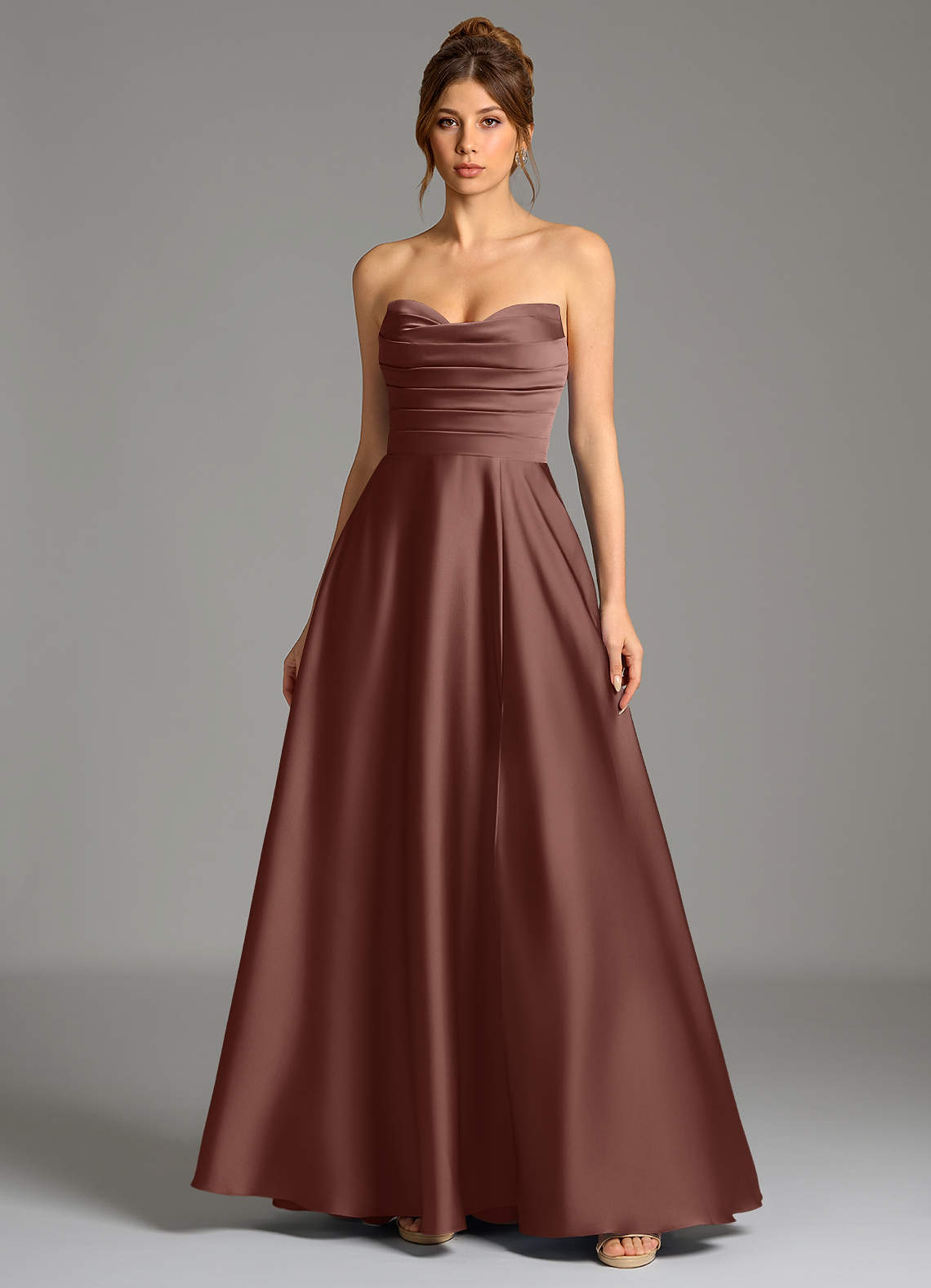 Ayla A-Line Sweetheart Stretch Satin Bridesmaid Dress in Espresso