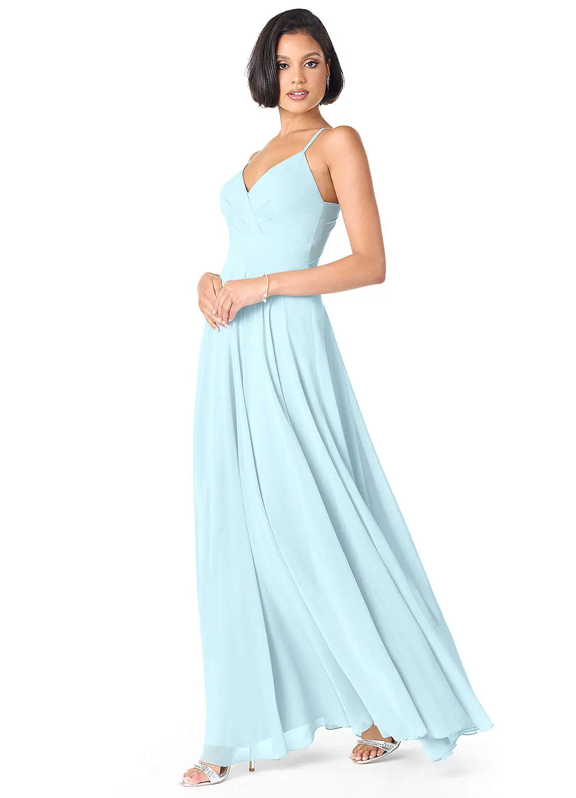 Avelina A-Line V-Neck Chiffon Bridesmaid Dress in Cloud Blue