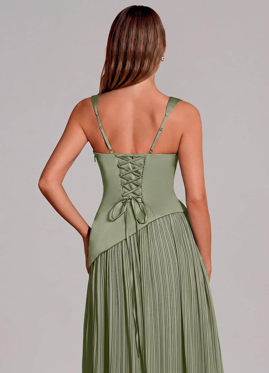 Stephanie A-Line Square-Neck Stretch Satin and Chiffon Bridesmaid Dress in Pistachio