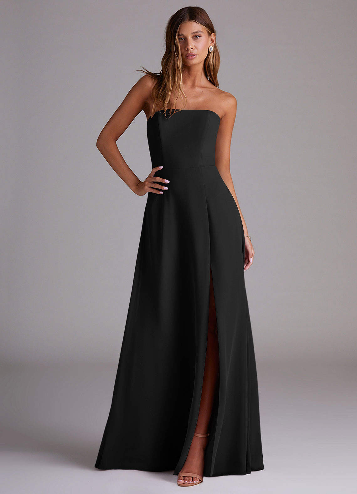 Wren A-Line Straight-Neck Chiffon Bridesmaid Dress in black