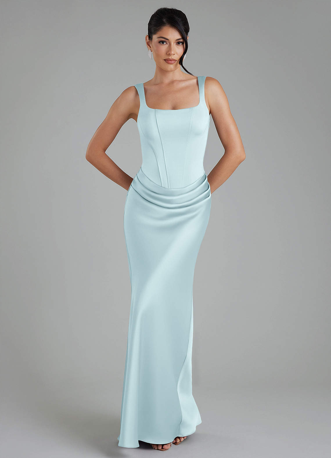 Etta Mermaid Square-Neck Stretch Satin Bridesmaid Dress in Cloud Blue