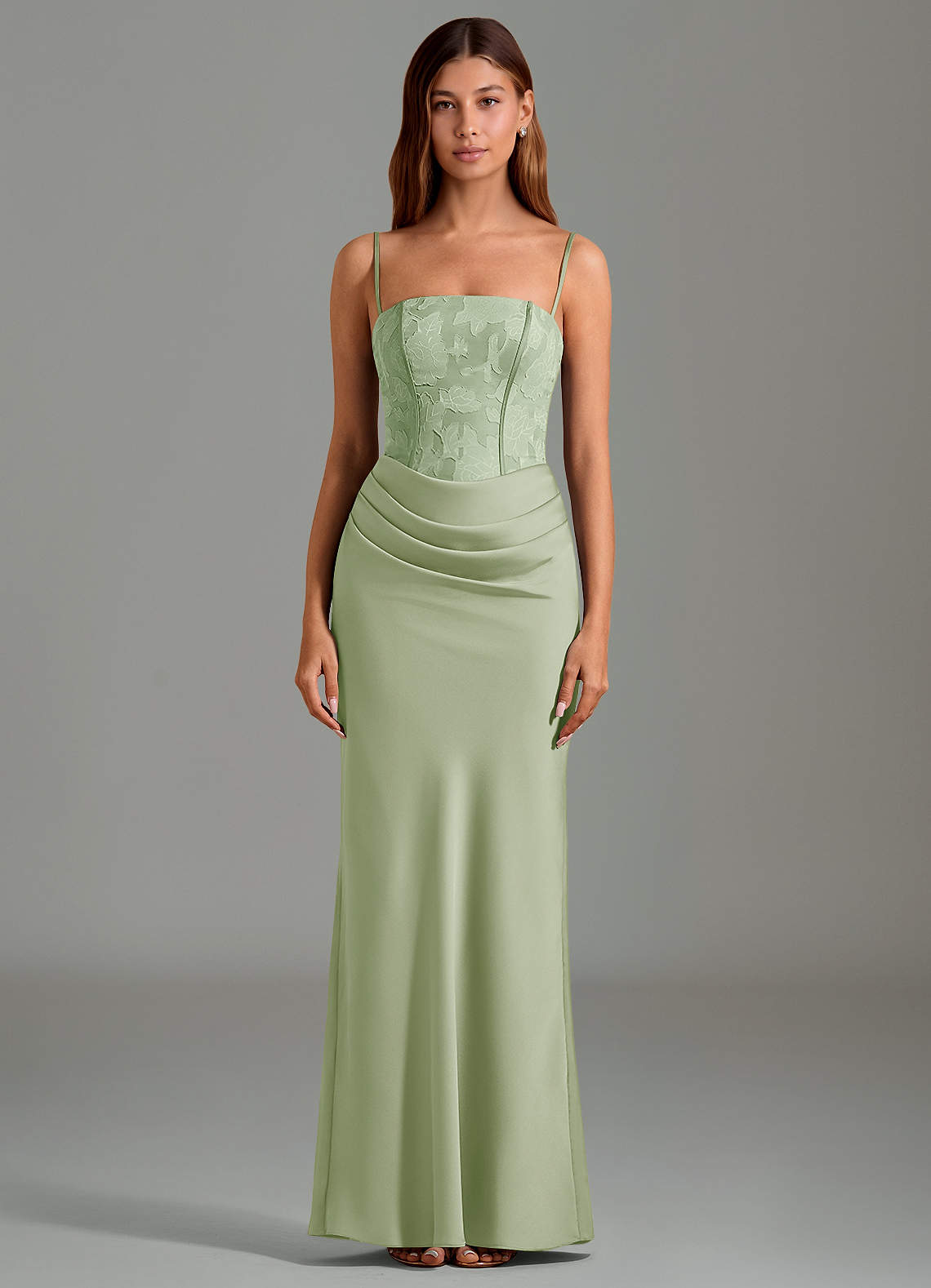 Emilia Mermaid Strapless Stretch Satin and Floral Burnout Bridesmaid Dress