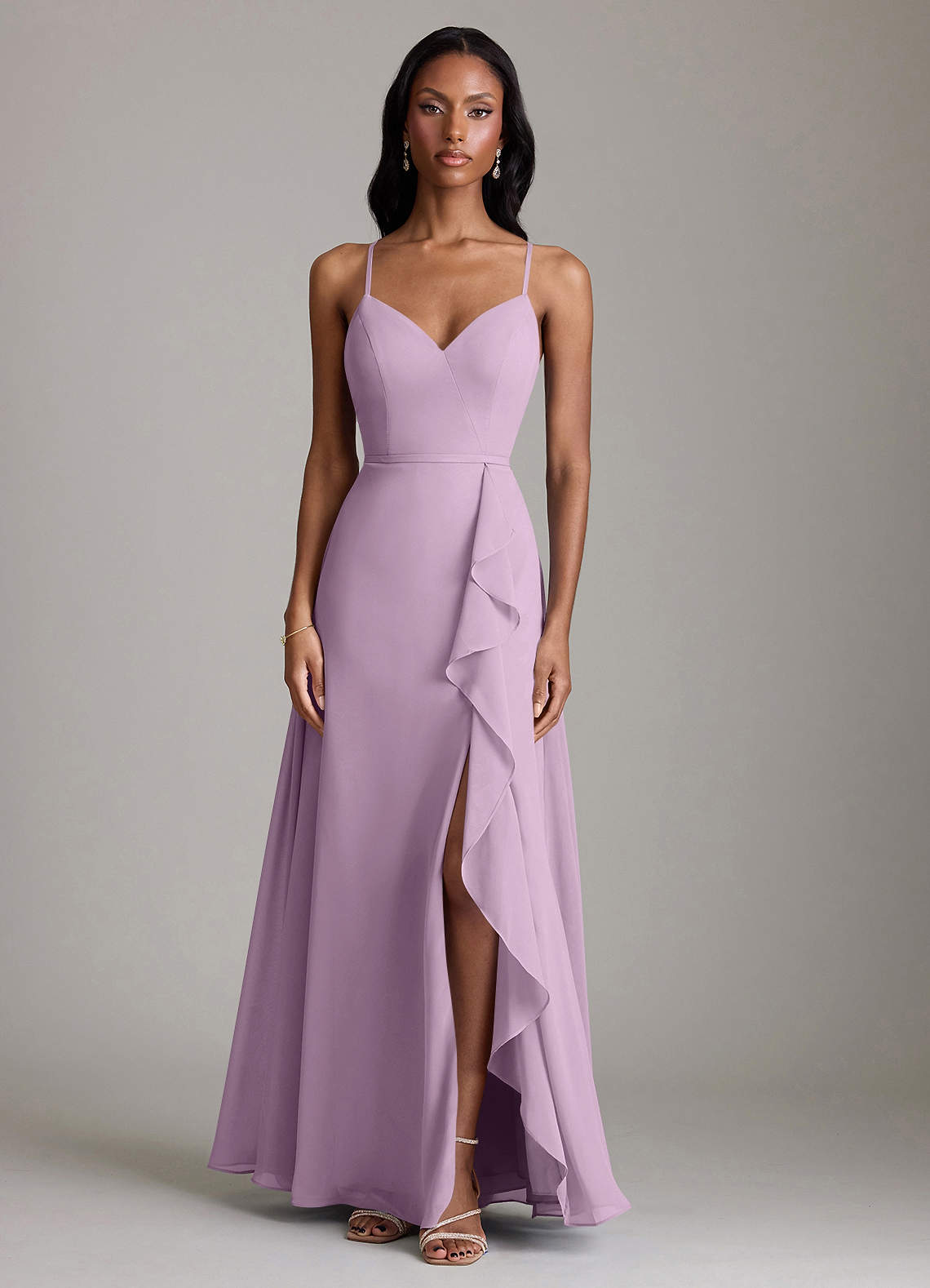 Naeem A-Line V-Neck Chiffon Bridesmaid Dress in Wisteria