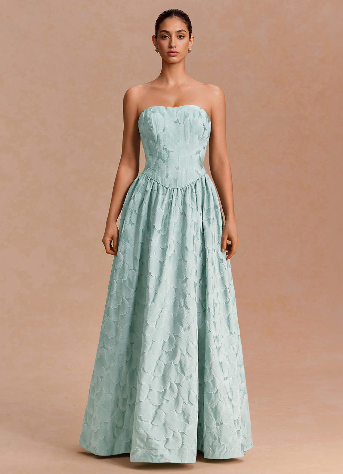 Adelia A-Line Corset Jacquard Evening Dress in Baby Pink