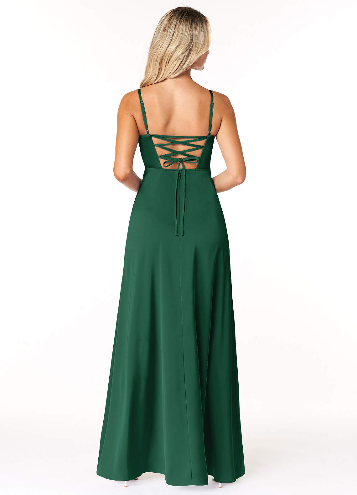 Marchella A-Line V-Neck Stretch Satin Bridesmaid Dress in Dark Green