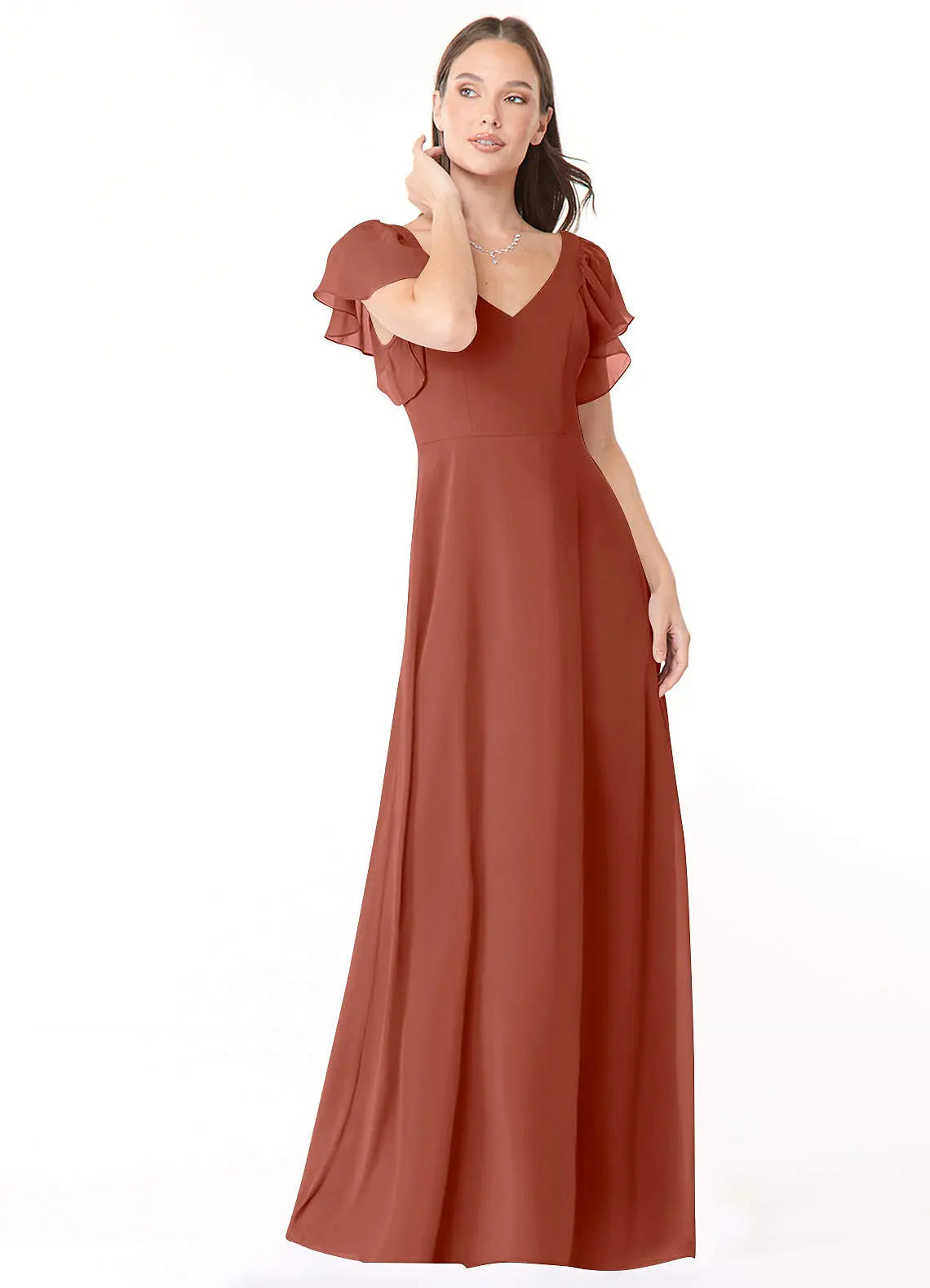 Syenna A-Line V-Neck Chiffon Bridesmaid Dress in Auburn