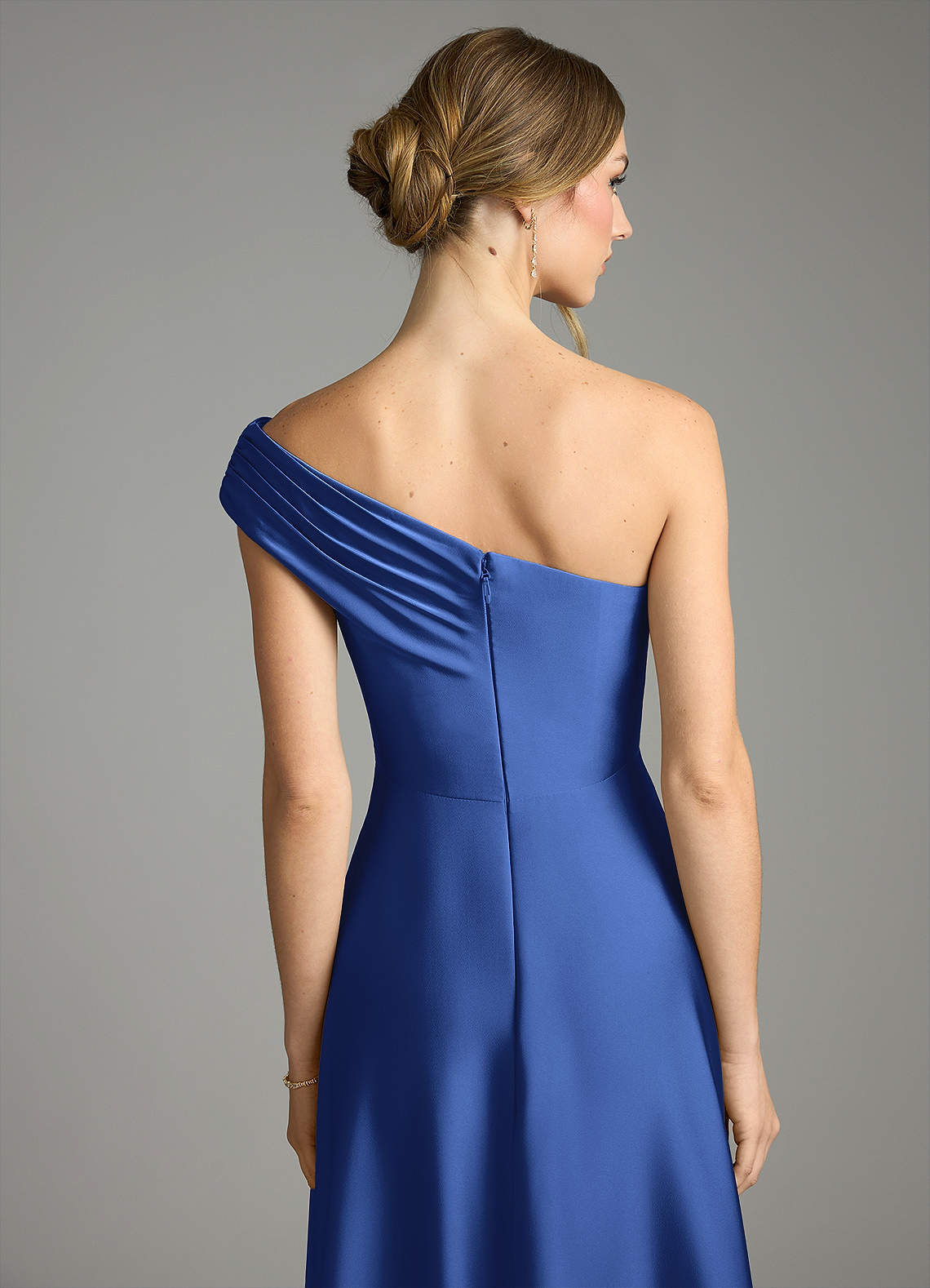 Melanie A-Line One-Shoulder Stretch Satin Bridesmaid Dress in Royal Blue