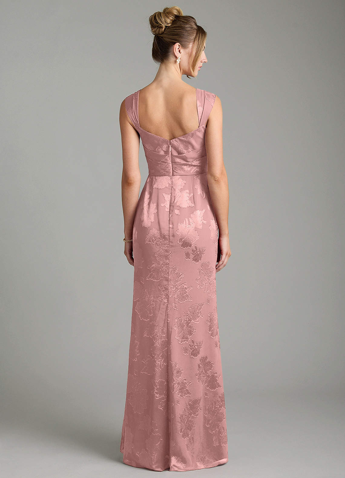 Kaelis Mermaid Scoop-Neck Jacquard Bridesmaid Dress in dusty rose