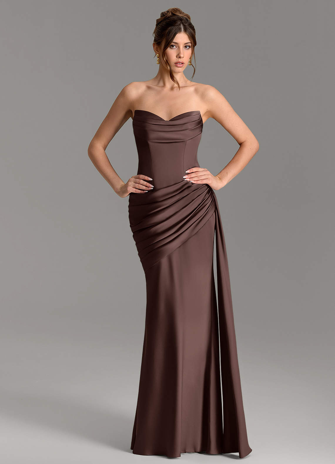 Zorah Mermaid Sweetheart Stretch Satin Bridesmaid Dress in Ganache