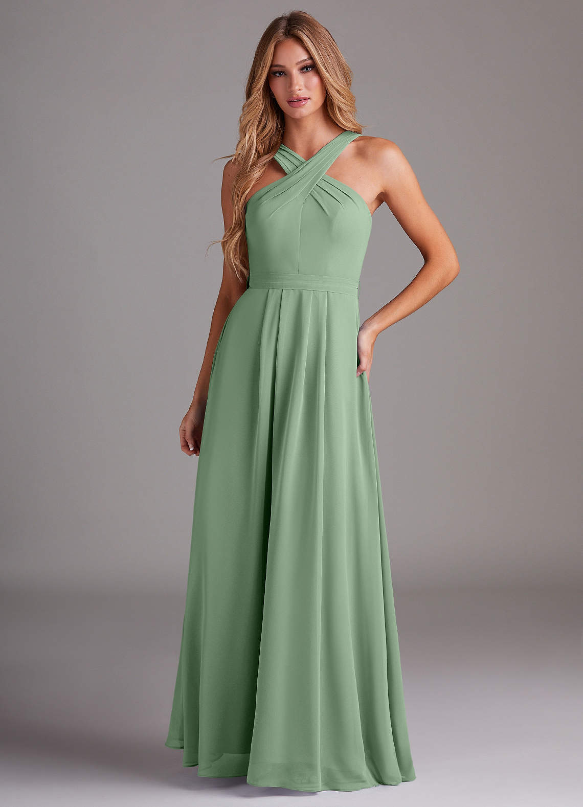 Dixie A-Line Halter Chiffon Bridesmaid Dress in Matcha