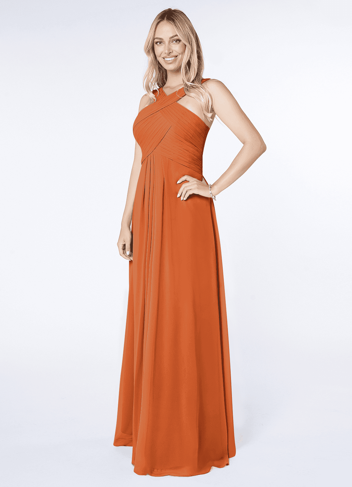 Kaleigh A-Line Halter Chiffon Bridesmaid Dress in Cinnamon