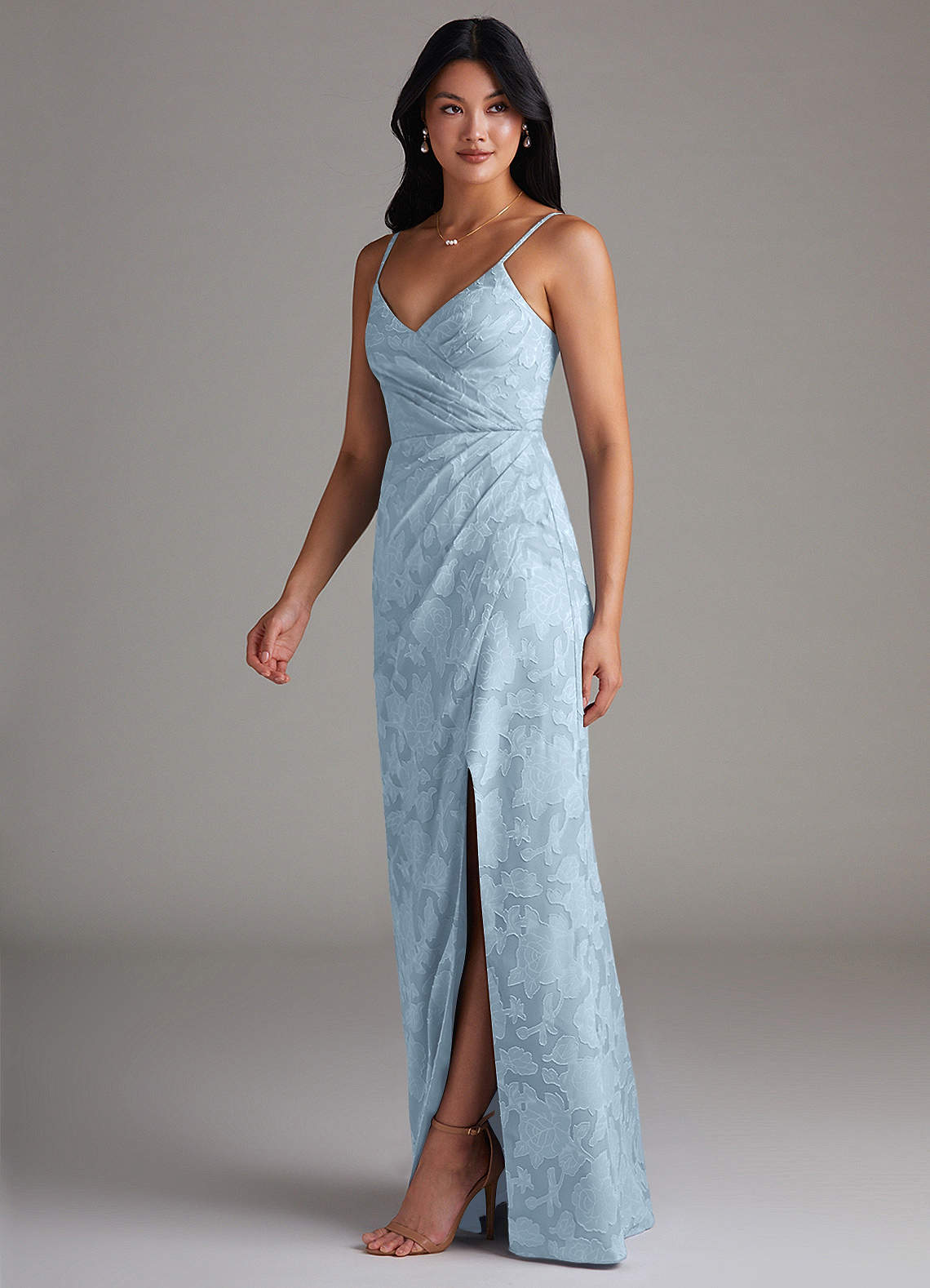 Maci Sheath V-Neck Floral Burnout Bridesmaid Dress in Sky Blue