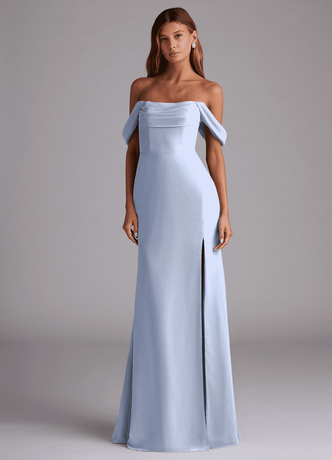 Saige A-Line Off-the-Shoulder Chiffon Bridesmaid Dress in Ice