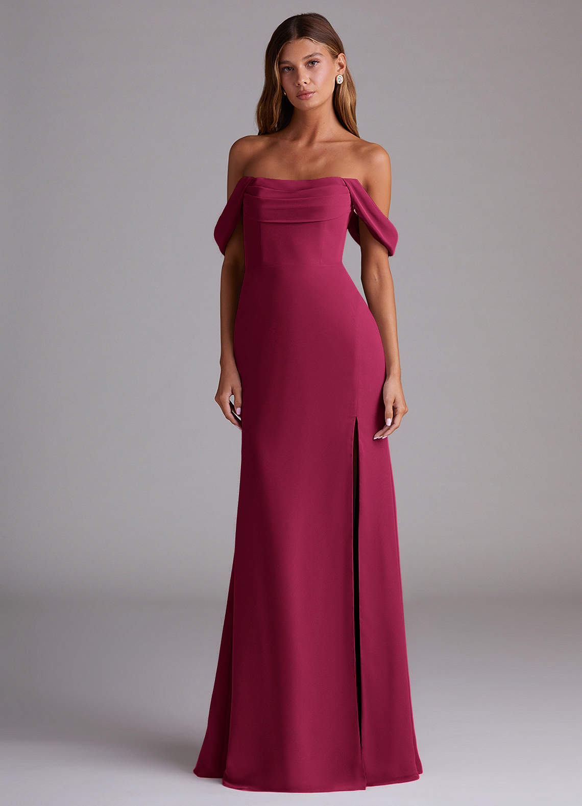 Saige A-Line Off-the-Shoulder Chiffon Bridesmaid Dress in Burgundy