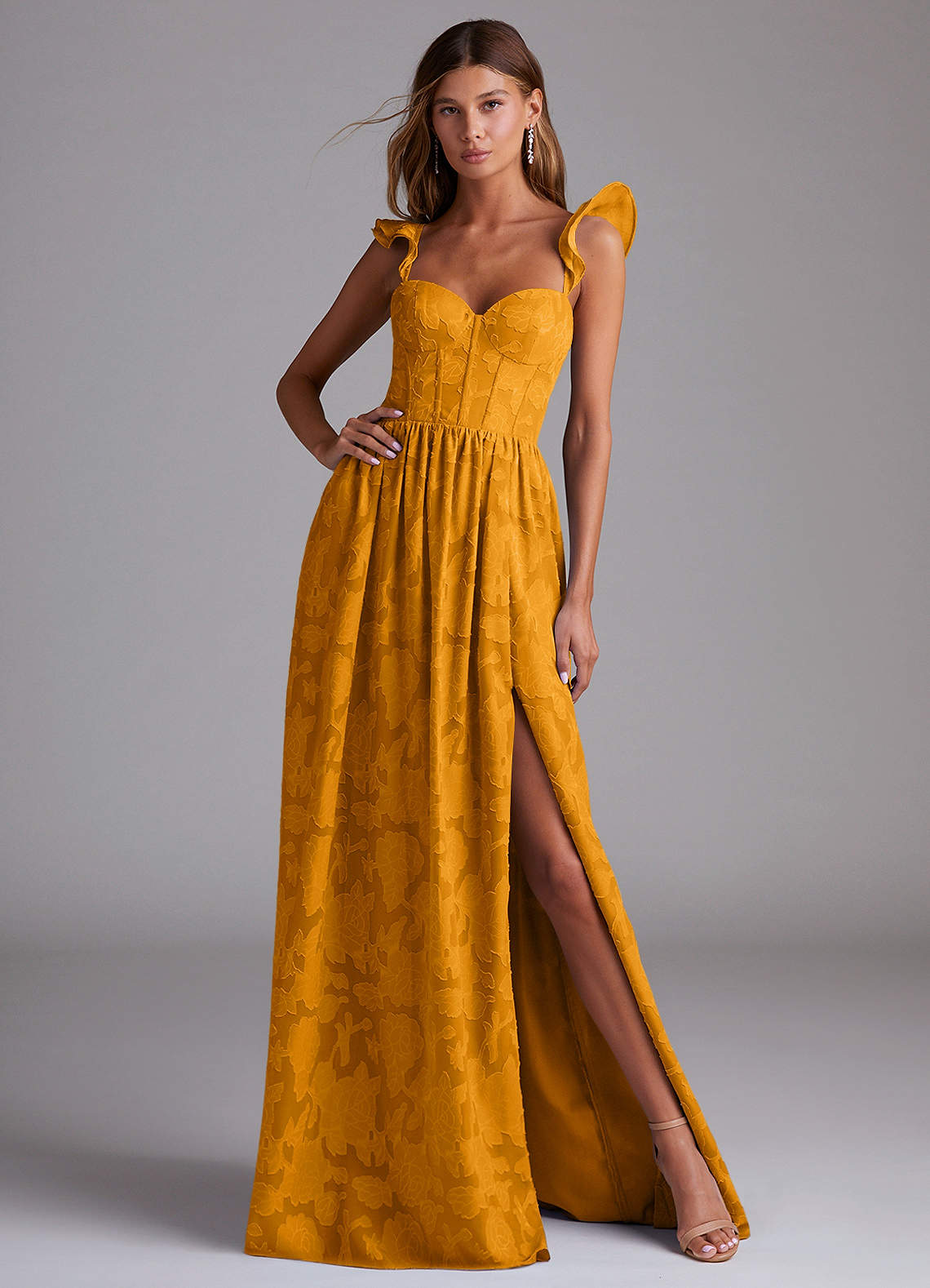 Denisse A-Line Sweetheart Floral Burnout Bridesmaid Dress in butterscotch
