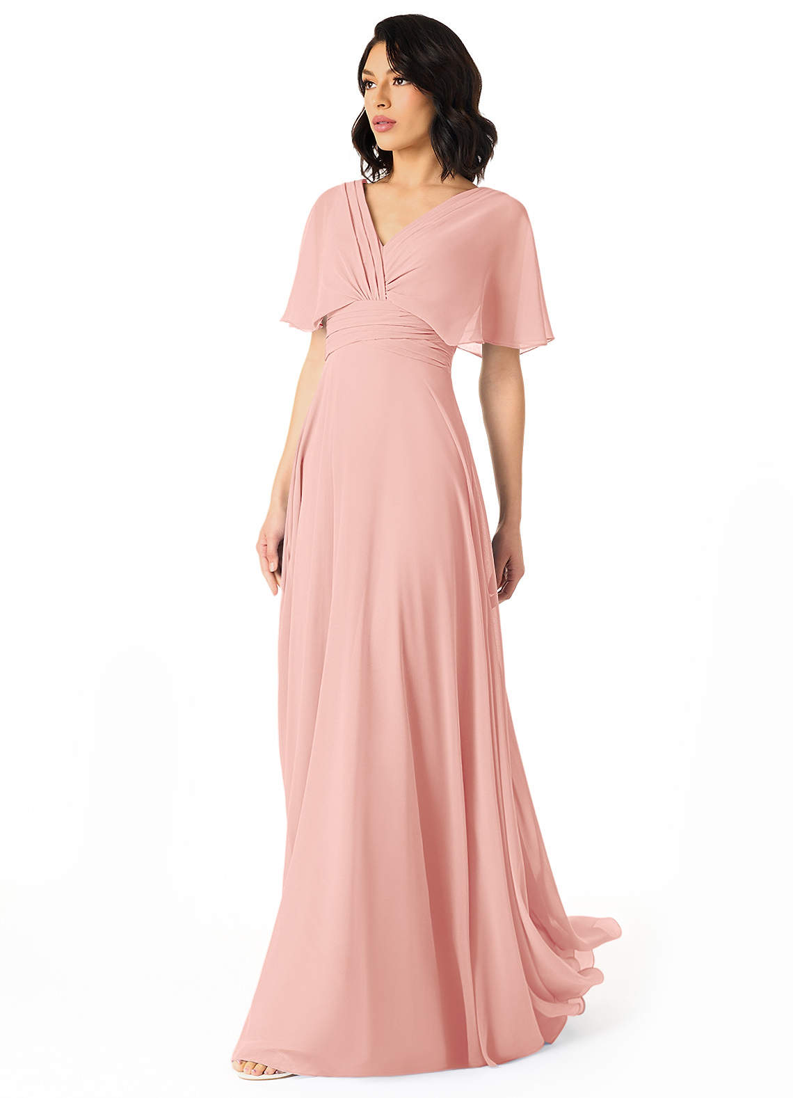 Pamela A-Line V-Neck Chiffon Bridesmaid Dress in Rosette