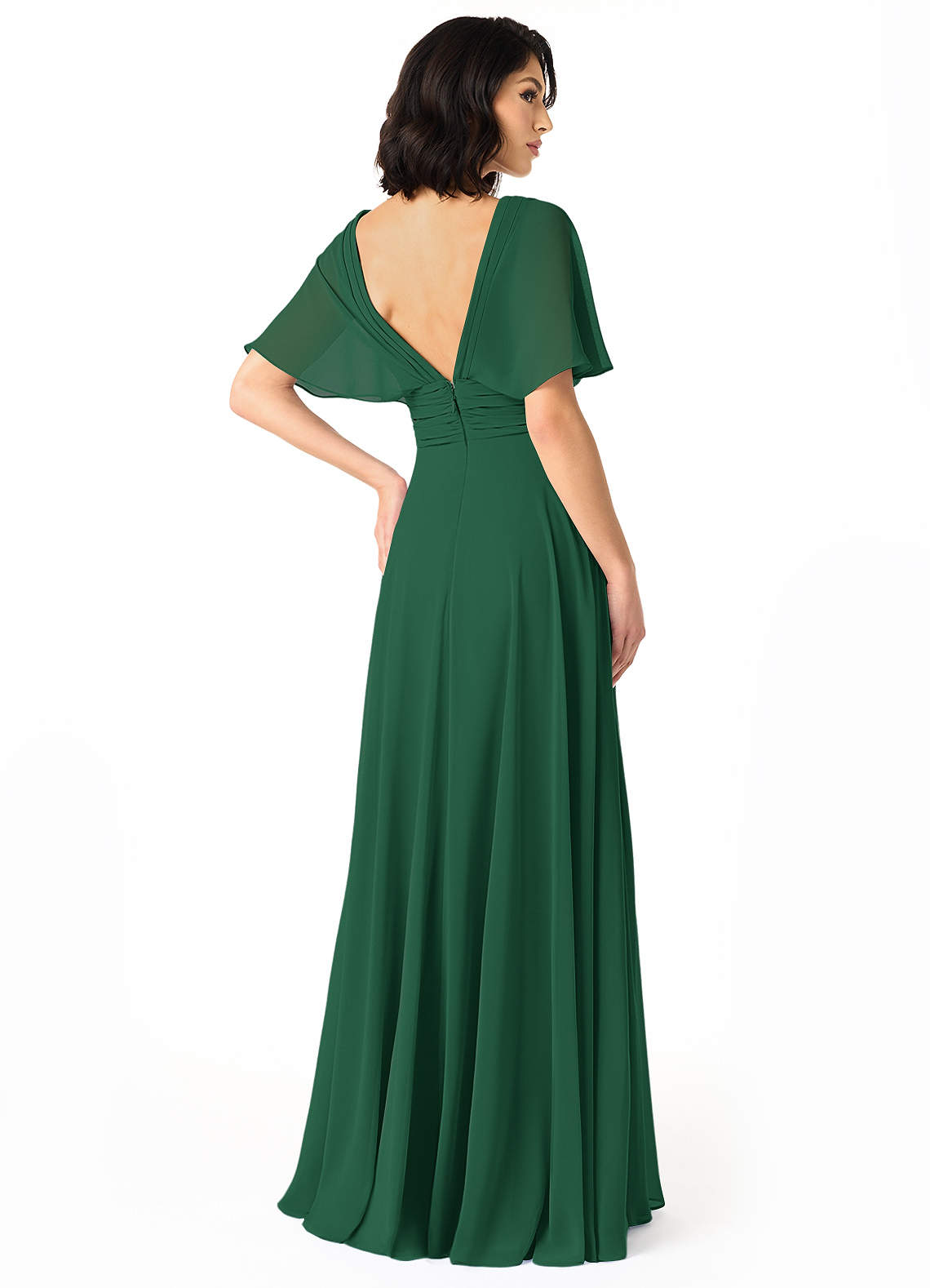 Pamela A-Line V-Neck Chiffon Bridesmaid Dress in Dark Green