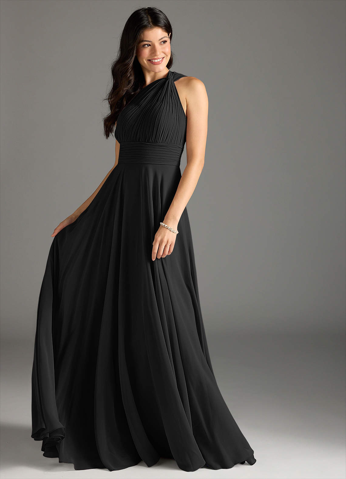Charlize A-Line One-Shoulder Chiffon Bridesmaid Dress in black