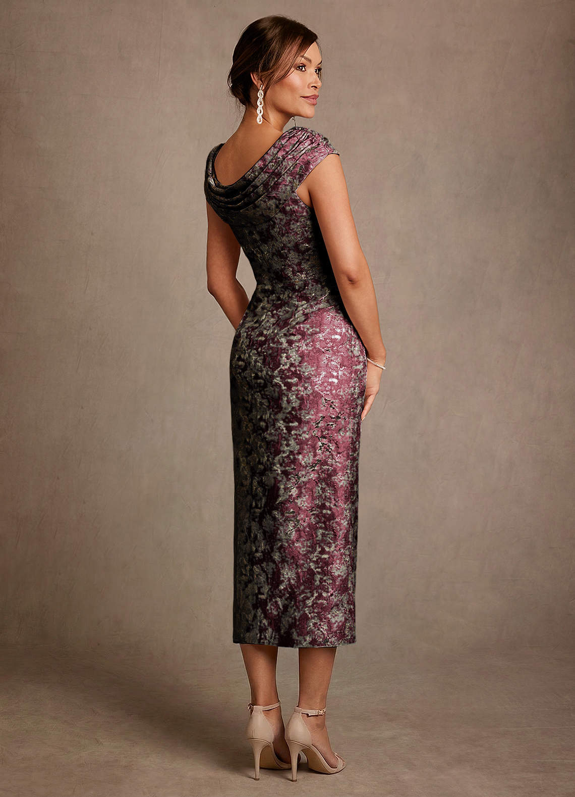 Alpine A-Line Scoop-Neck Jacquard Mother of the Bride Dress in Cabernet