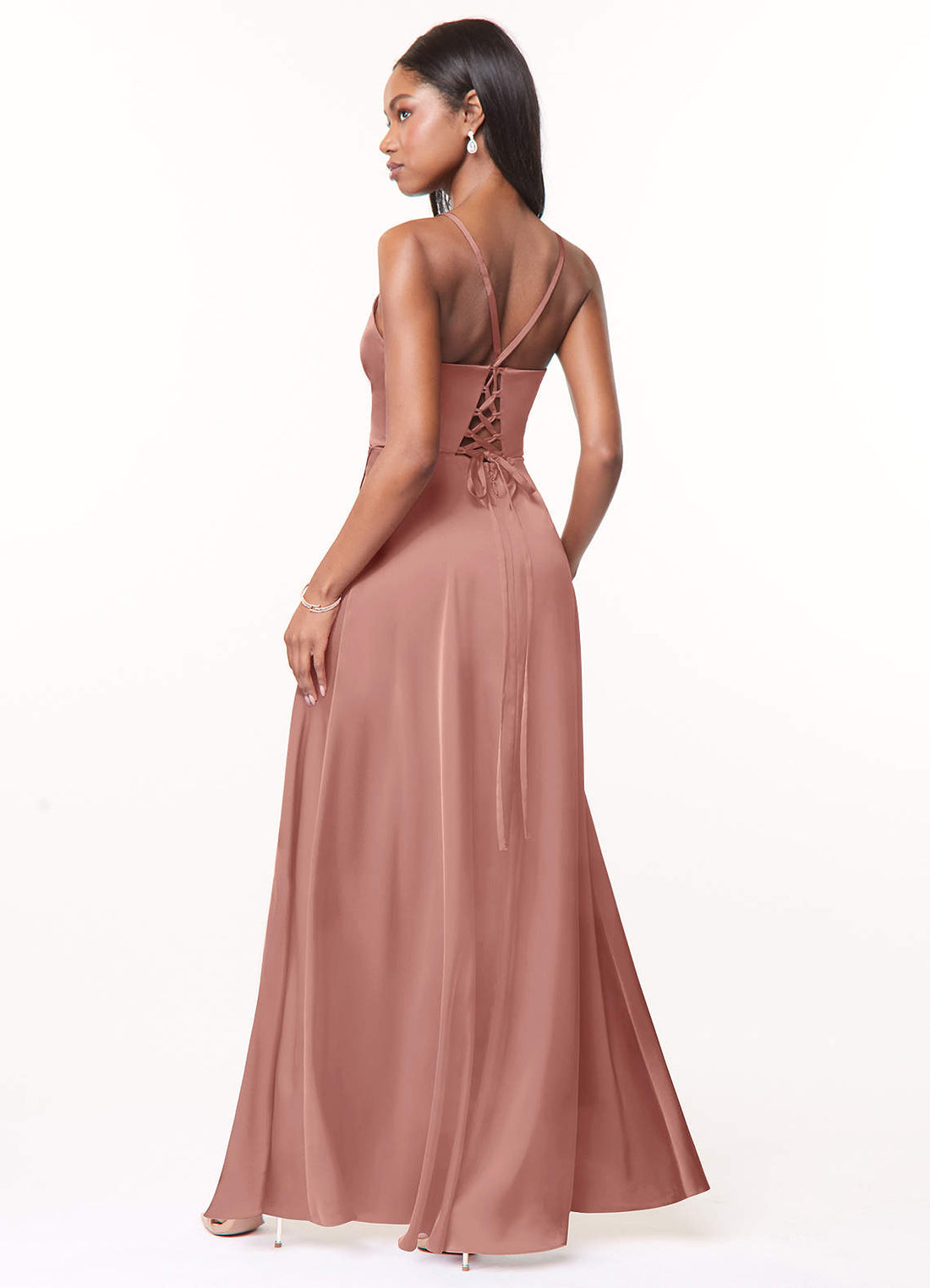 Maksim A-Line V-Neck Stretch Satin Bridesmaid Dress in Rosette