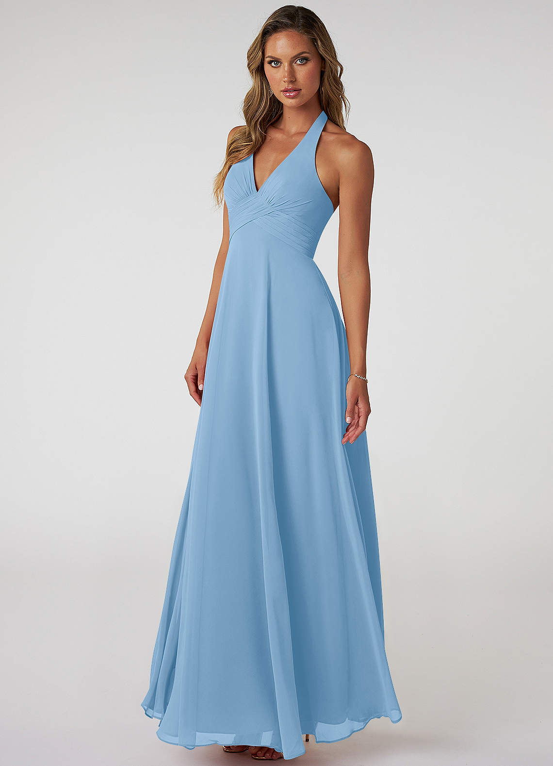Tessie A-Line V-Neck Chiffon Bridesmaid Dress in Powder Blue