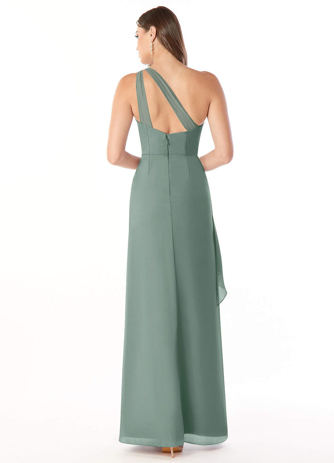 Maive Sheath One-Shoulder Chiffon Bridesmaid Dress in Silver Sage