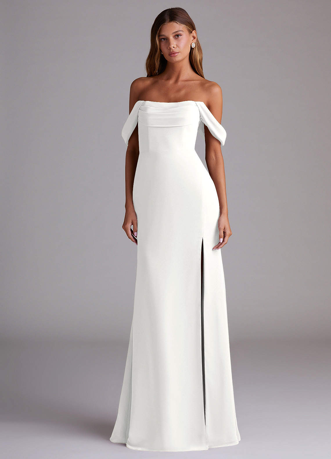 Saige A-Line Off-the-Shoulder Chiffon Bridesmaid Dress in white
