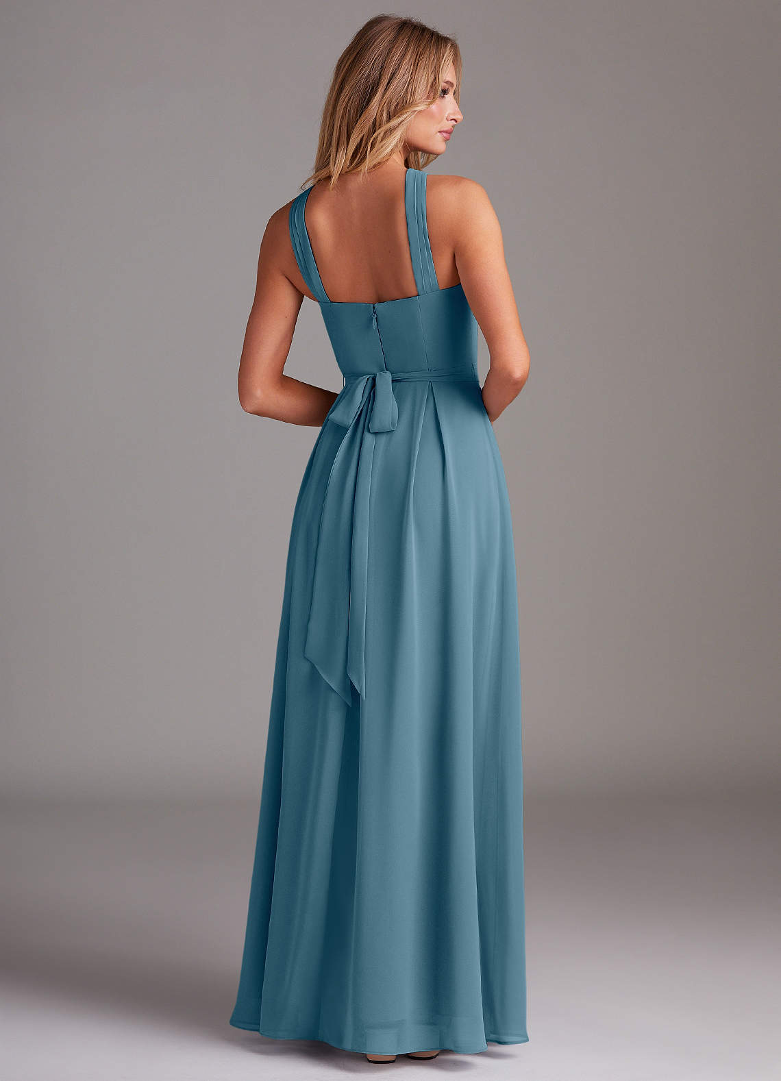 Dixie A-Line Halter Chiffon Bridesmaid Dress in Bermuda