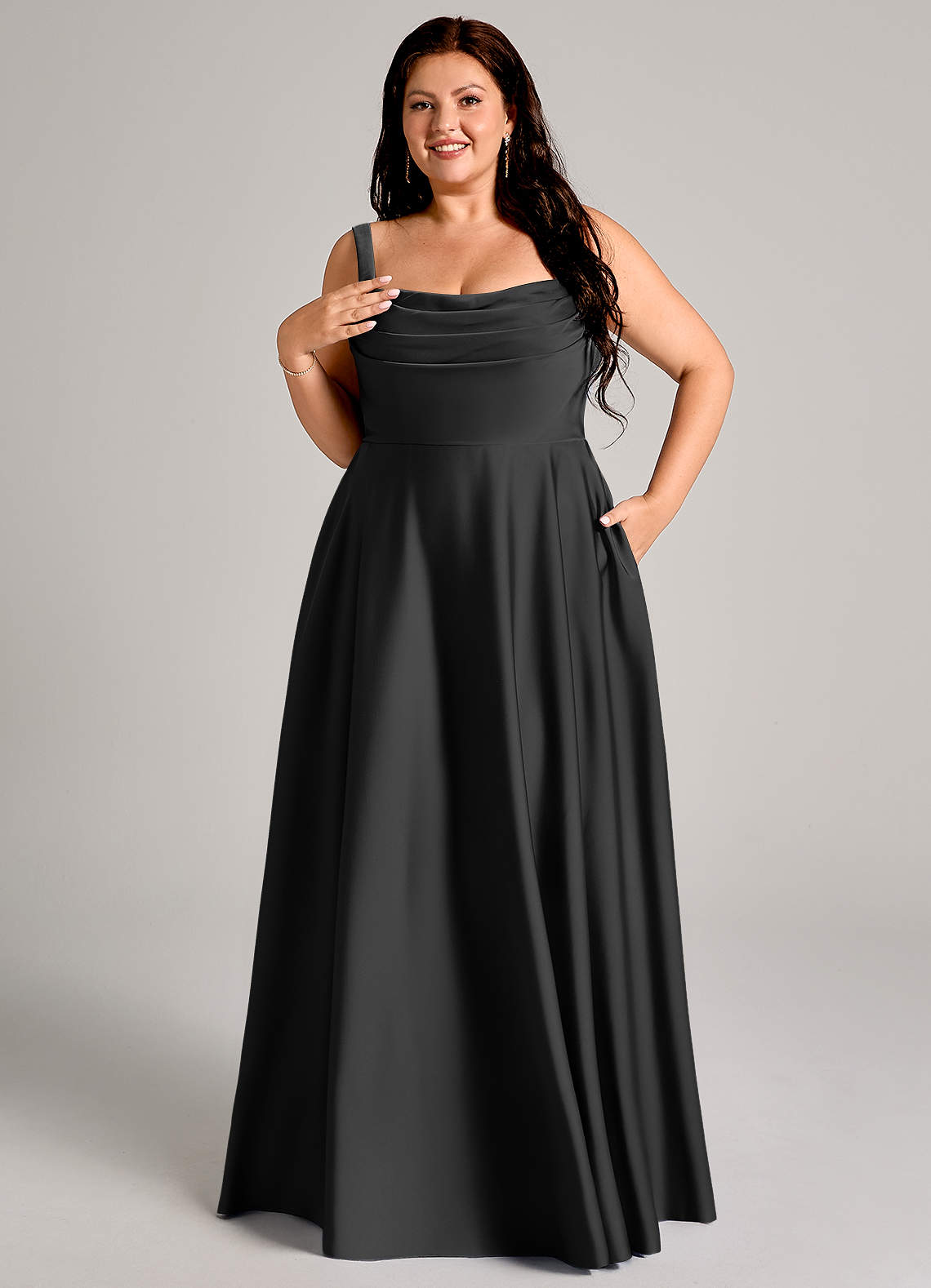 Shaude A-Line Square-Neck Stretch Satin Bridesmaid Dress