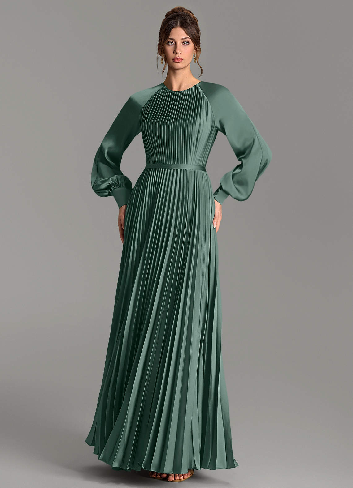 Grayson A-Line Scoop-Neck Stretch Satin Bridesmaid Dress in Sea Moss
