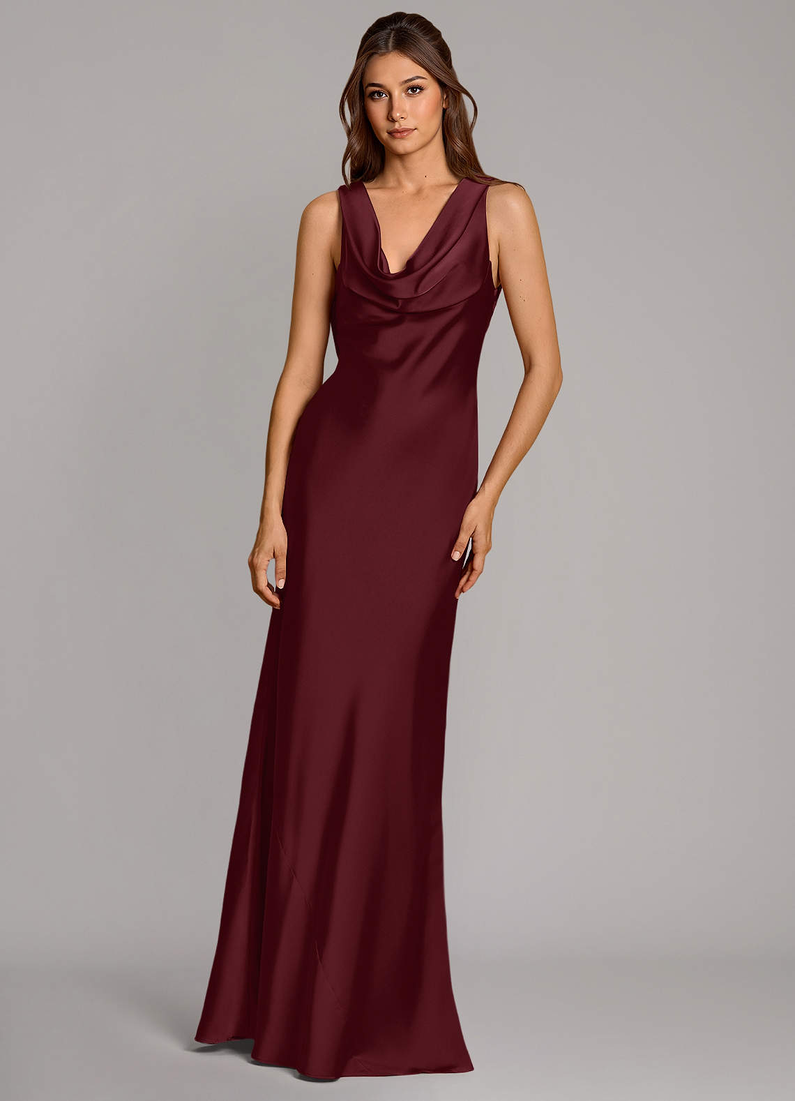 Cheryl Mermaid Cowl-Neck Stretch Satin Bridesmaid Dress